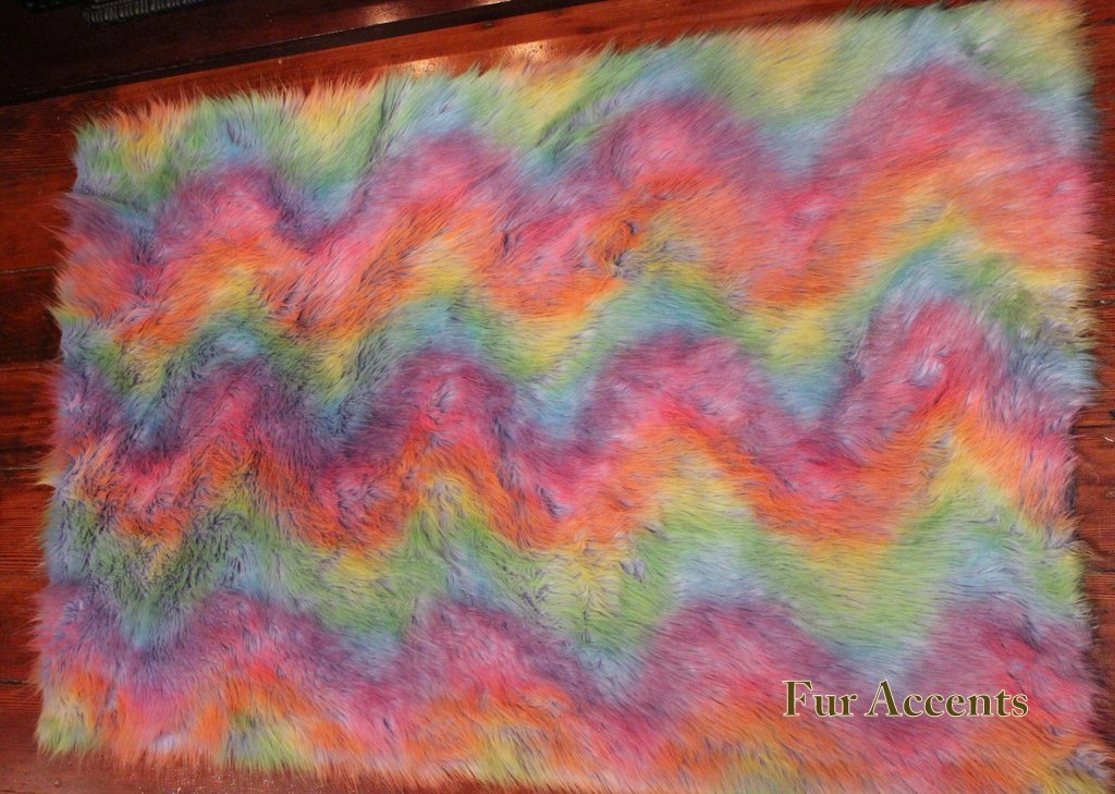 Soft Rainbow Faux Fur Shag Area Rug 50''x60'' - Plush Sheepskin Oval Rug for Living Room, Bedroom & Nursery Decor
