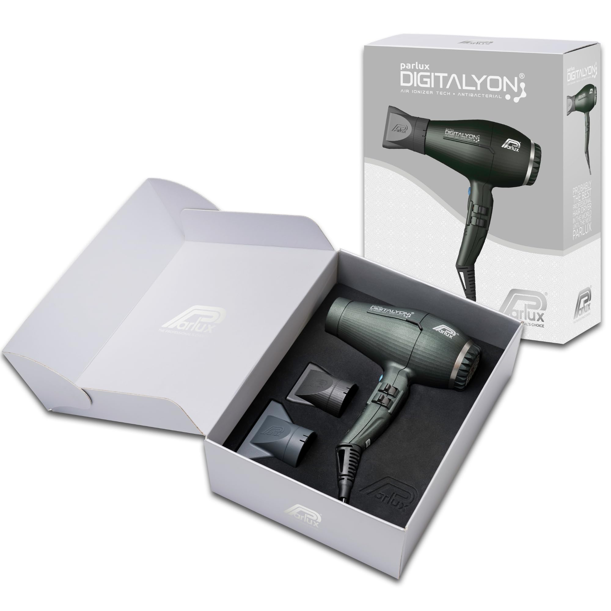 Parlux Digitalyon Anthracite Professional Hair Dryer with Slim Straightening Nozzle - 2 Speeds, 4 Heat Settings & Cool Shot for Frizz-Free Straight Hair - Ultra Quiet for Salon-Quality Styling at Home, Travel & Daily Use