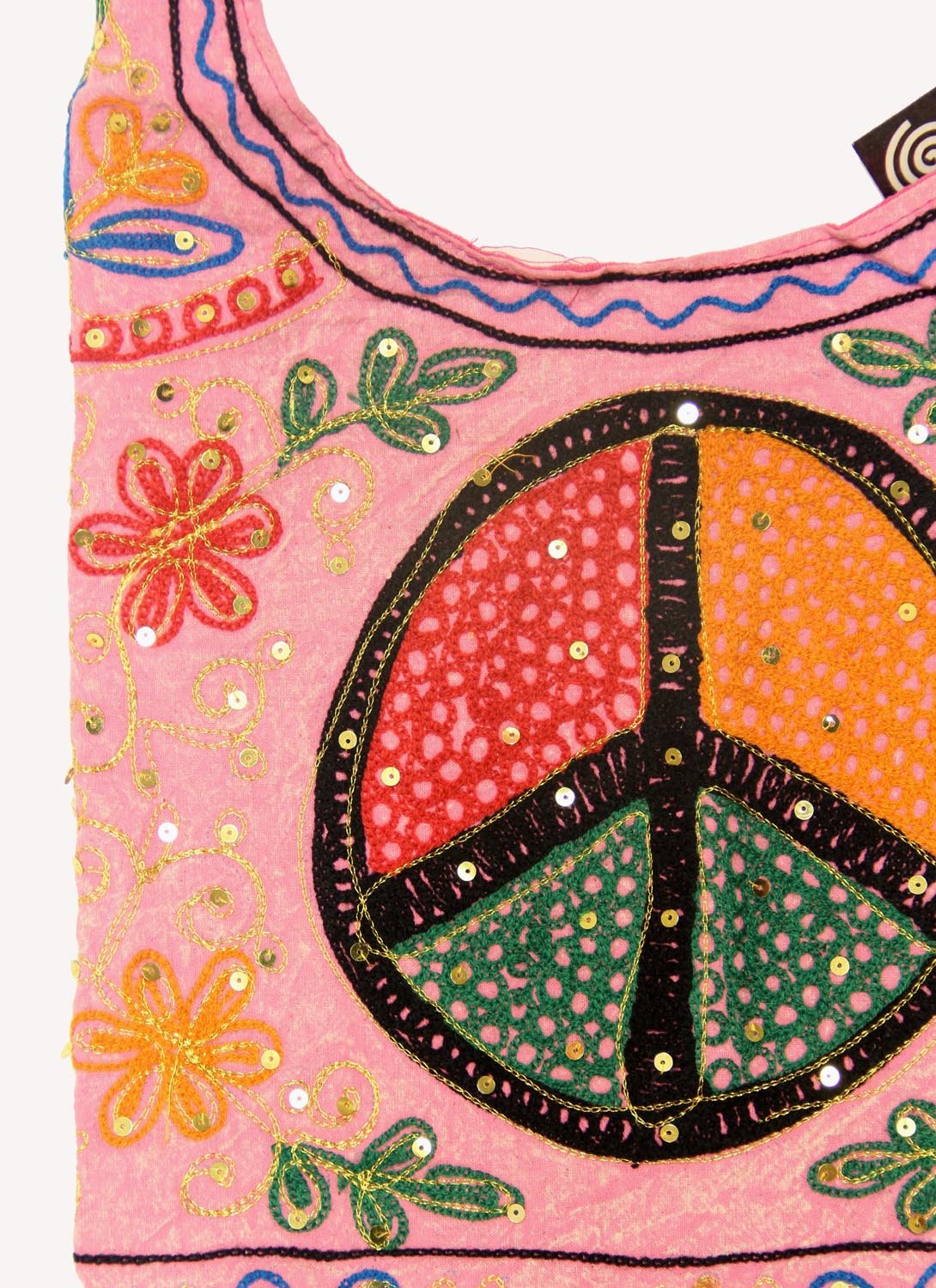 Bohemian Cotton Sling Bag for Women - Hippie Crossbody Purse with Peace Sign Design - Perfect for Music Festivals, Travel & Everyday Boho Fashion