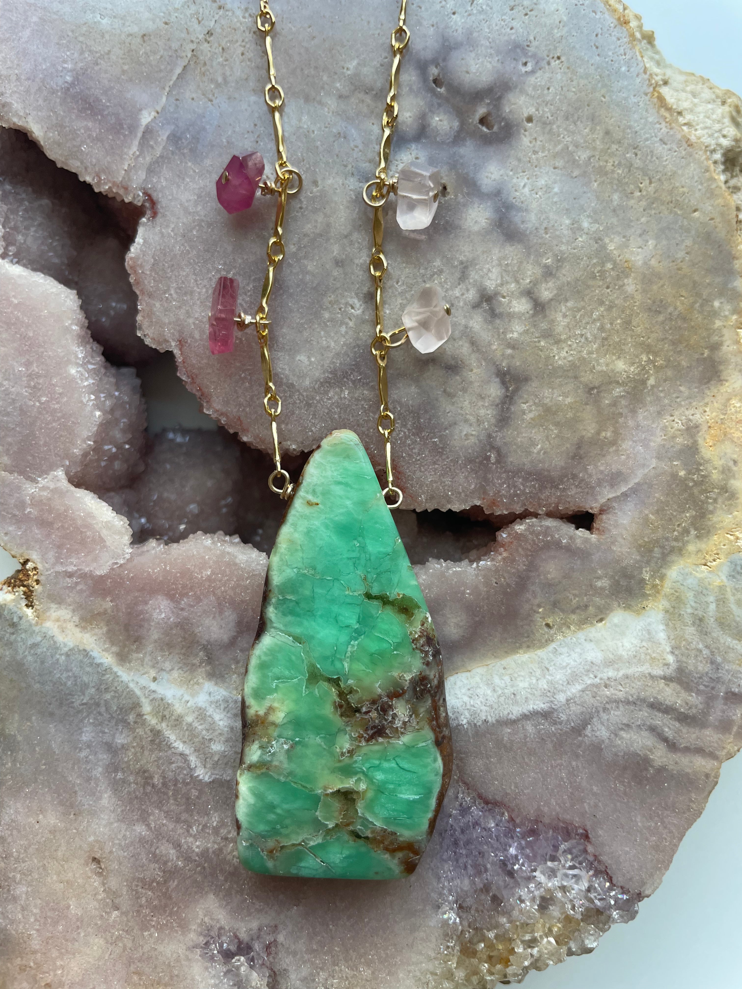 Stunning Chrysoprase Statement Pendant Necklace for Women | Elegant Green Gemstone Jewelry | Perfect for Parties, Weddings & Special Occasions