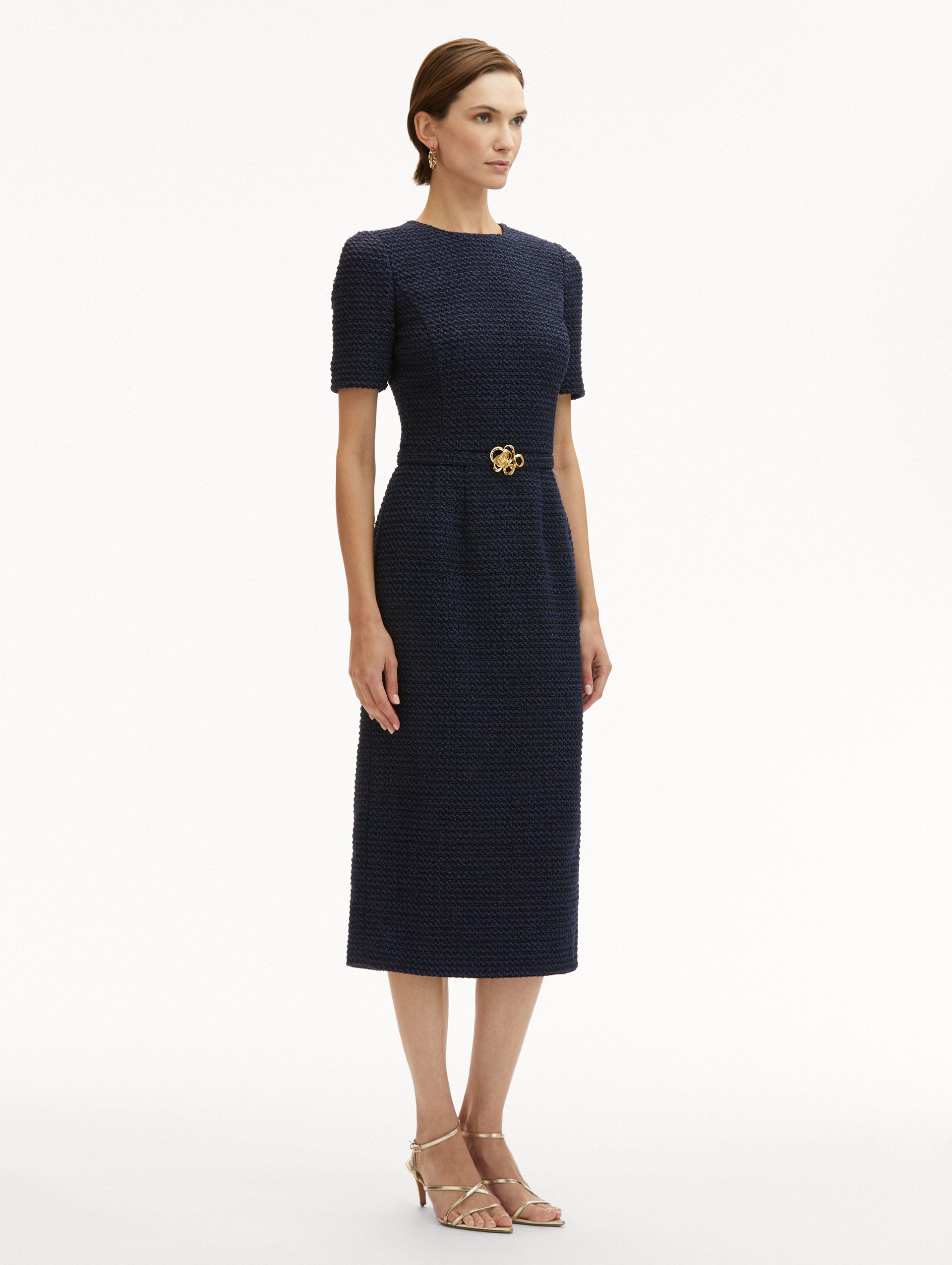 Elegant Lurex Check Tweed Pencil Dress for Women - Office, Cocktail & Party Wear - Slim Fit Formal Dress with Metallic Thread Details