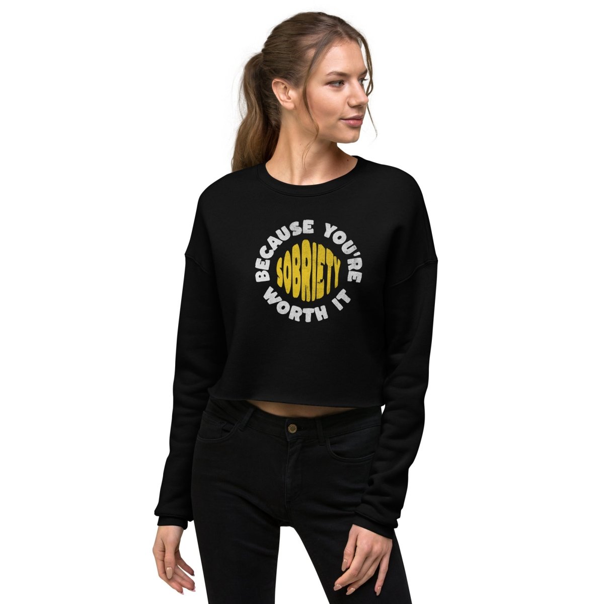 Sobriety: Because You're Worth It - Premium Crop Hoodie for Women | Cozy Lounge Wear & Street Style Fashion