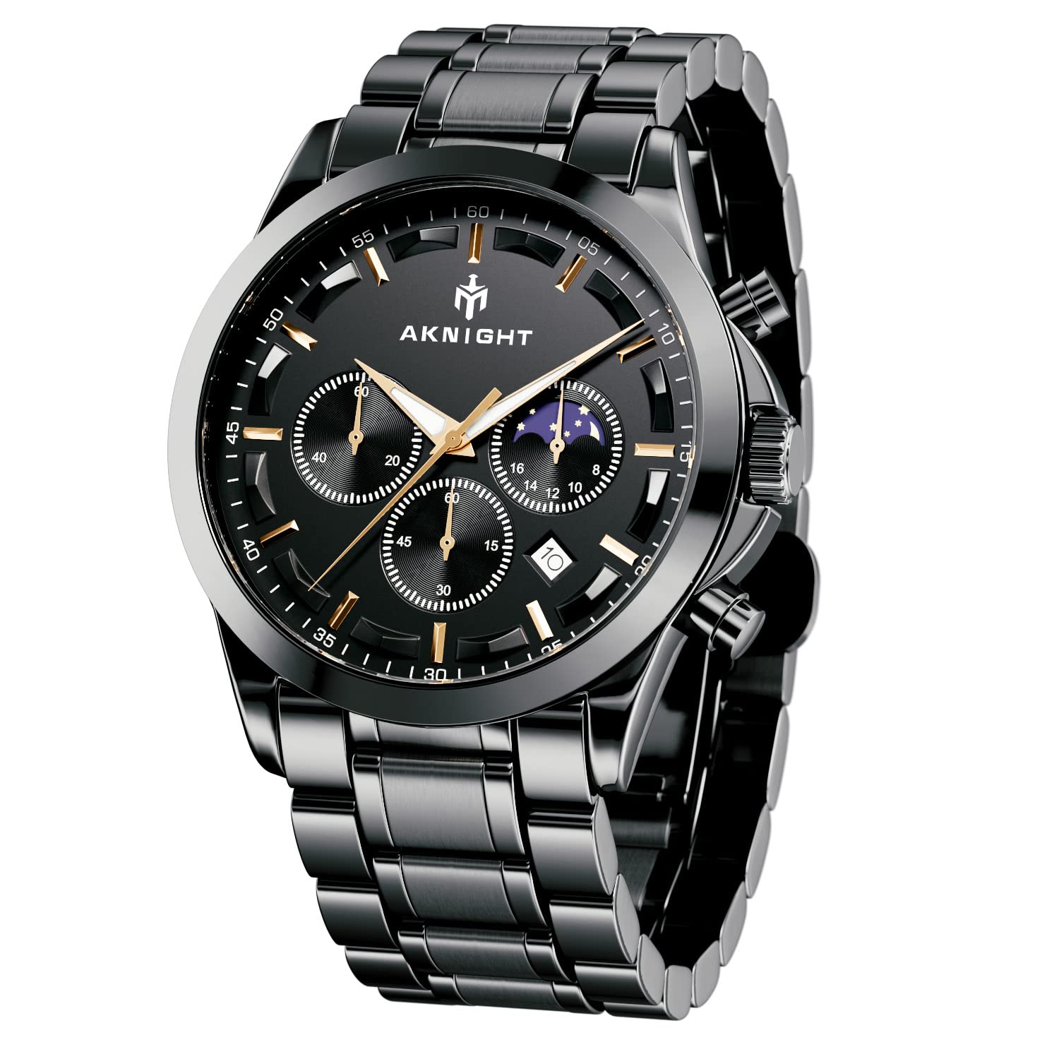 BENYAR AKNIGHT Men's Analog Quartz Chronograph Watch - 45mm Big Face, Waterproof, Luminous Hands, Calendar - Business, Work, Sport & Casual Fashion Watch for Men | Perfect for Office, Outdoor & Daily Wear