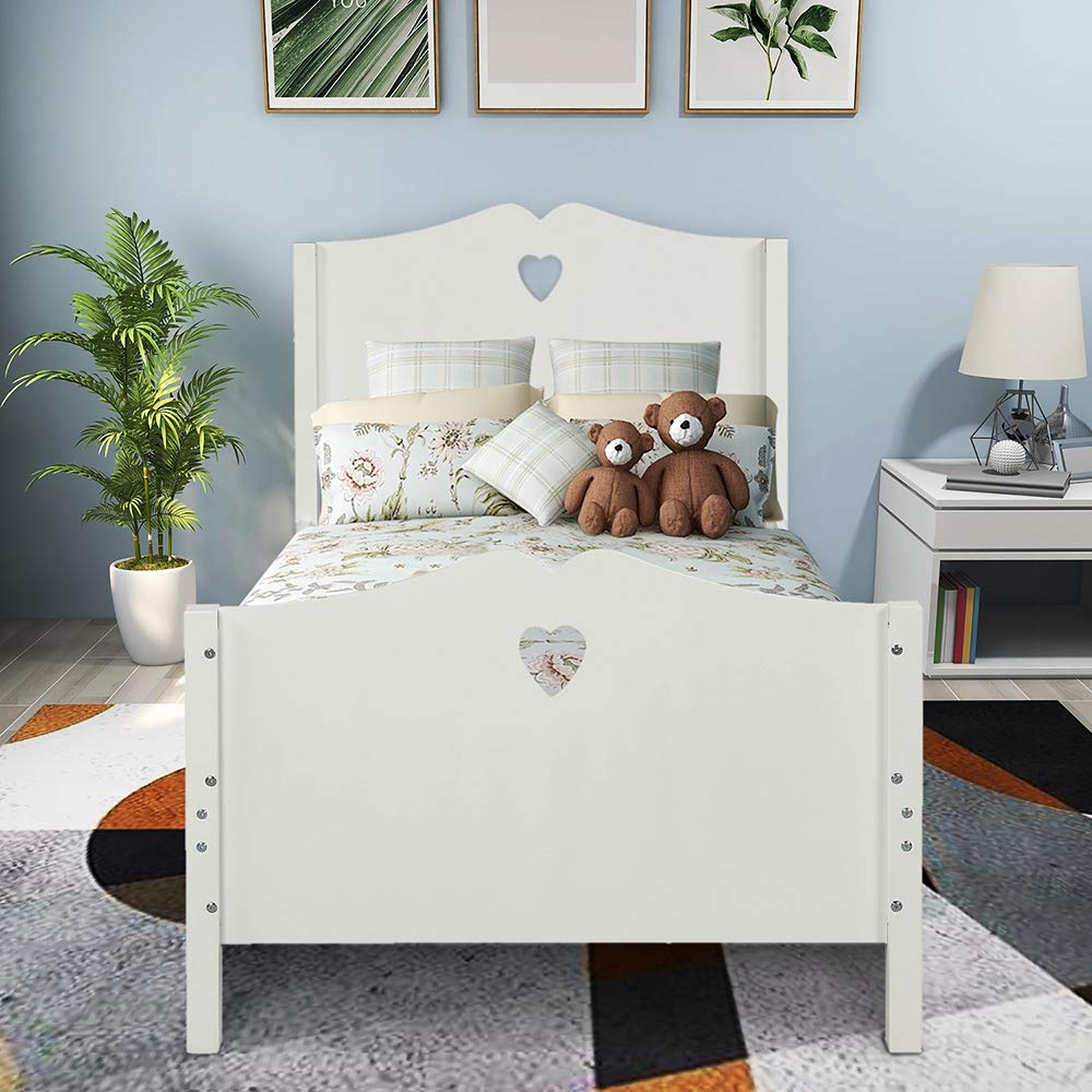 Twin Size Wooden Platform Bed Frame with Headboard & Footboard - Sturdy 10-Slat Support, Perfect for Kids, Girls & Boys Bedroom (White) - Ideal for Small Spaces, Dorm Rooms & Cozy Bedrooms