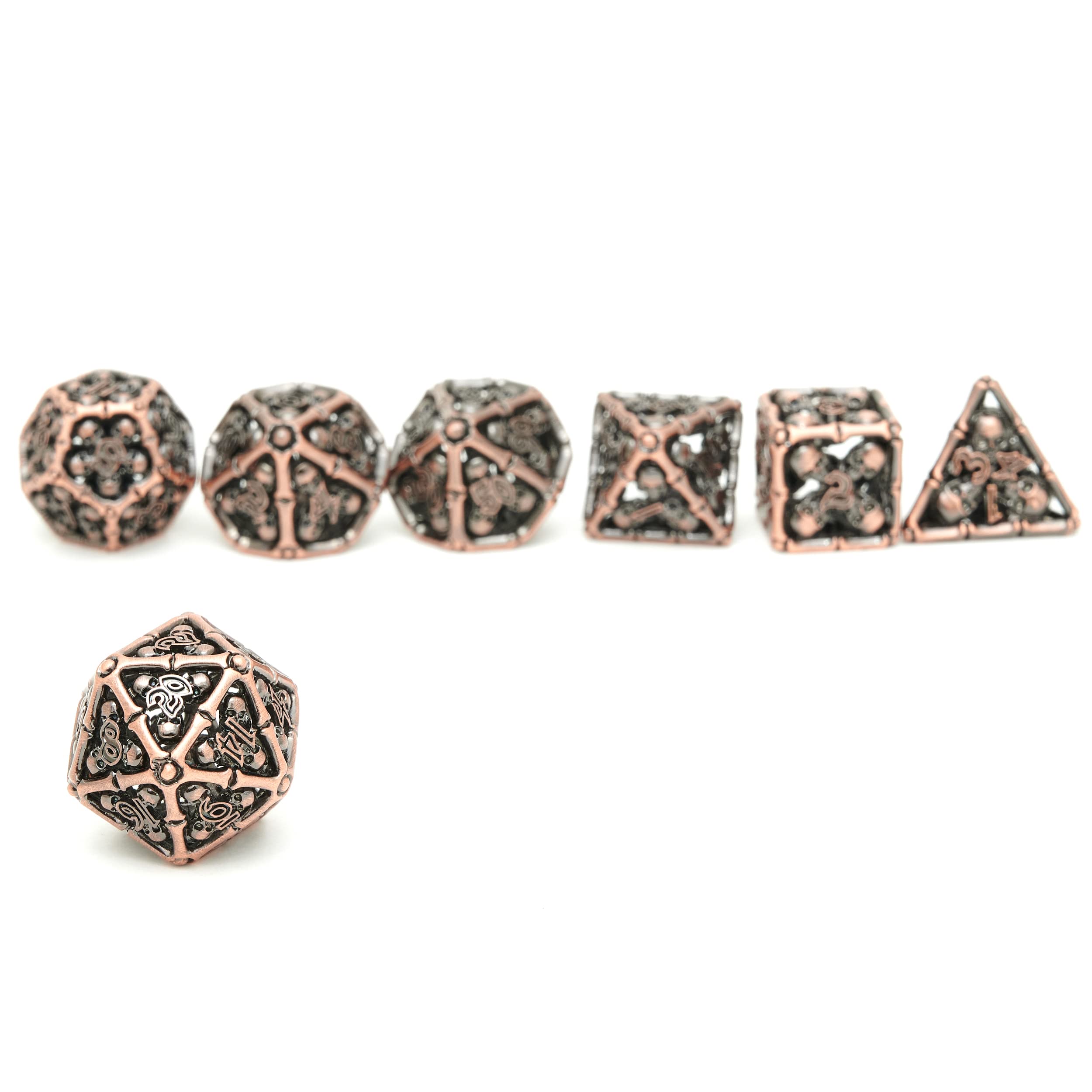 Premium Hollow Skull Metal Dice Set - 7Pcs Polyhedral RPG Dice for D&D, Pathfinder, MTG, Tabletop Games & Math Teaching (Ancient Red Copper) - Perfect for Dungeon Masters, Gift Giving & Game Nights