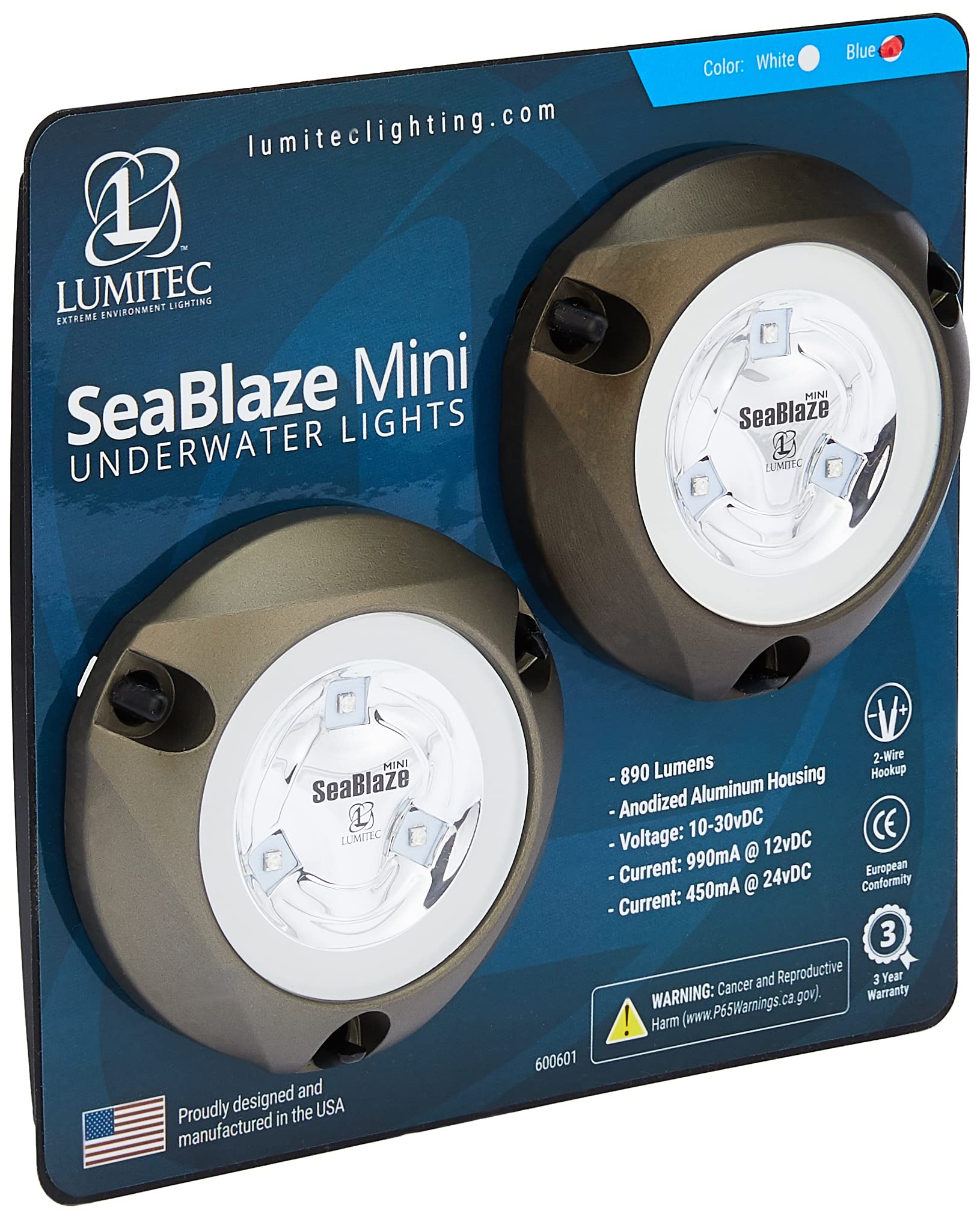 Lumitec SeaBlaze Mini Underwater LED Boat Lights - Marine Grade Waterproof Lights for Fishing Boats, Dinghies & Skiffs (Pair) - Perfect for Night Fishing, Dock Lighting & Underwater Illumination