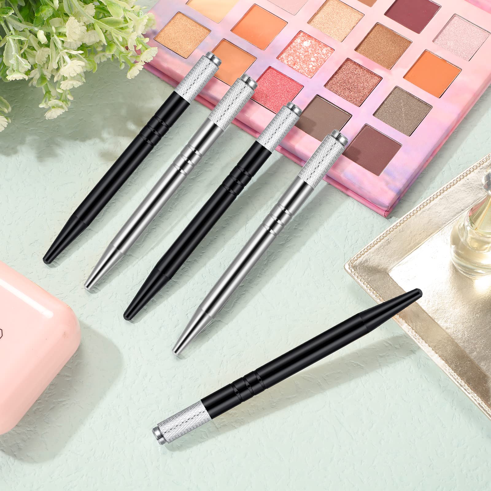 10-Piece Microblading Pen Set - Manual Eyebrow Microblade Tools with Aluminum Handles (Silver & Black) - Professional Salon-Grade Makeup Supplies for Perfect Eyebrow Shaping & Tattooing