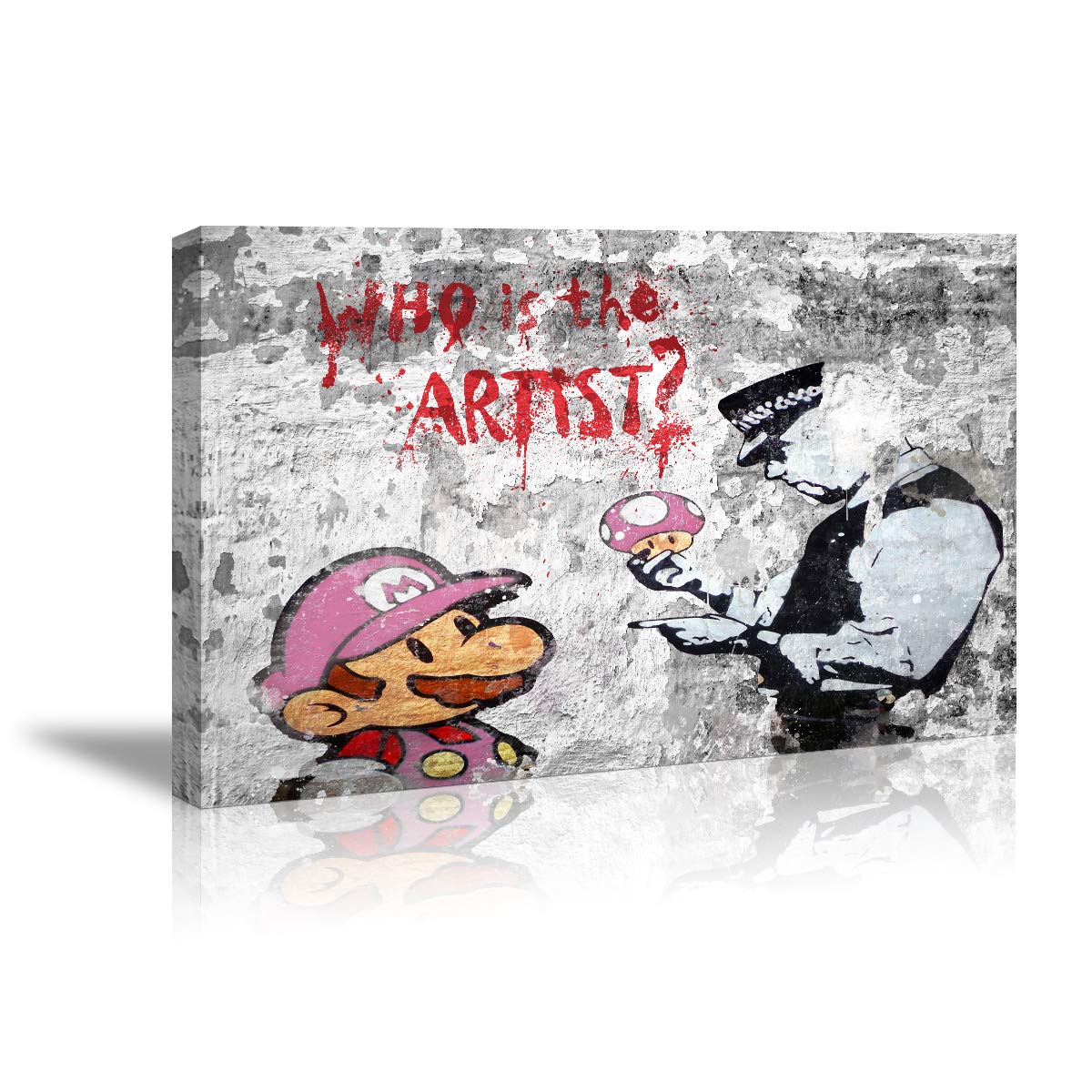 Banksy Pink Mario Framed Canvas Print - 12