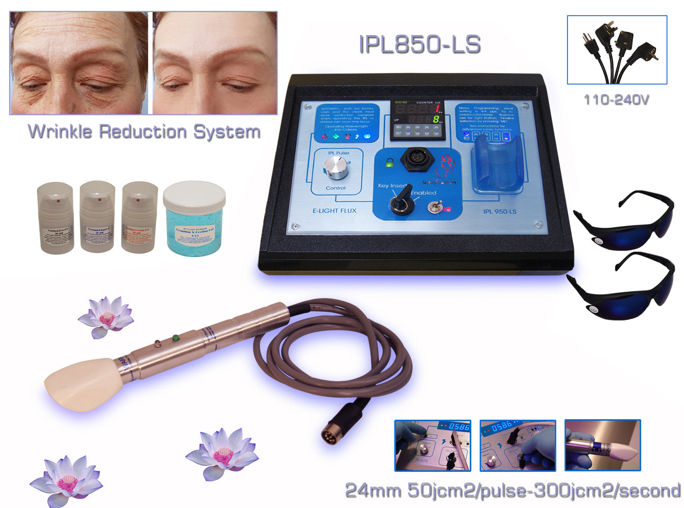 IPL850LS Professional Intense Pulsed Light Hair Removal & Skin Rejuvenation Device - At-Home IPL Treatment for Face & Body, Wrinkle Reduction & Skin Toning System - Perfect for Salon-Quality Hair Removal & Skin Care at Home