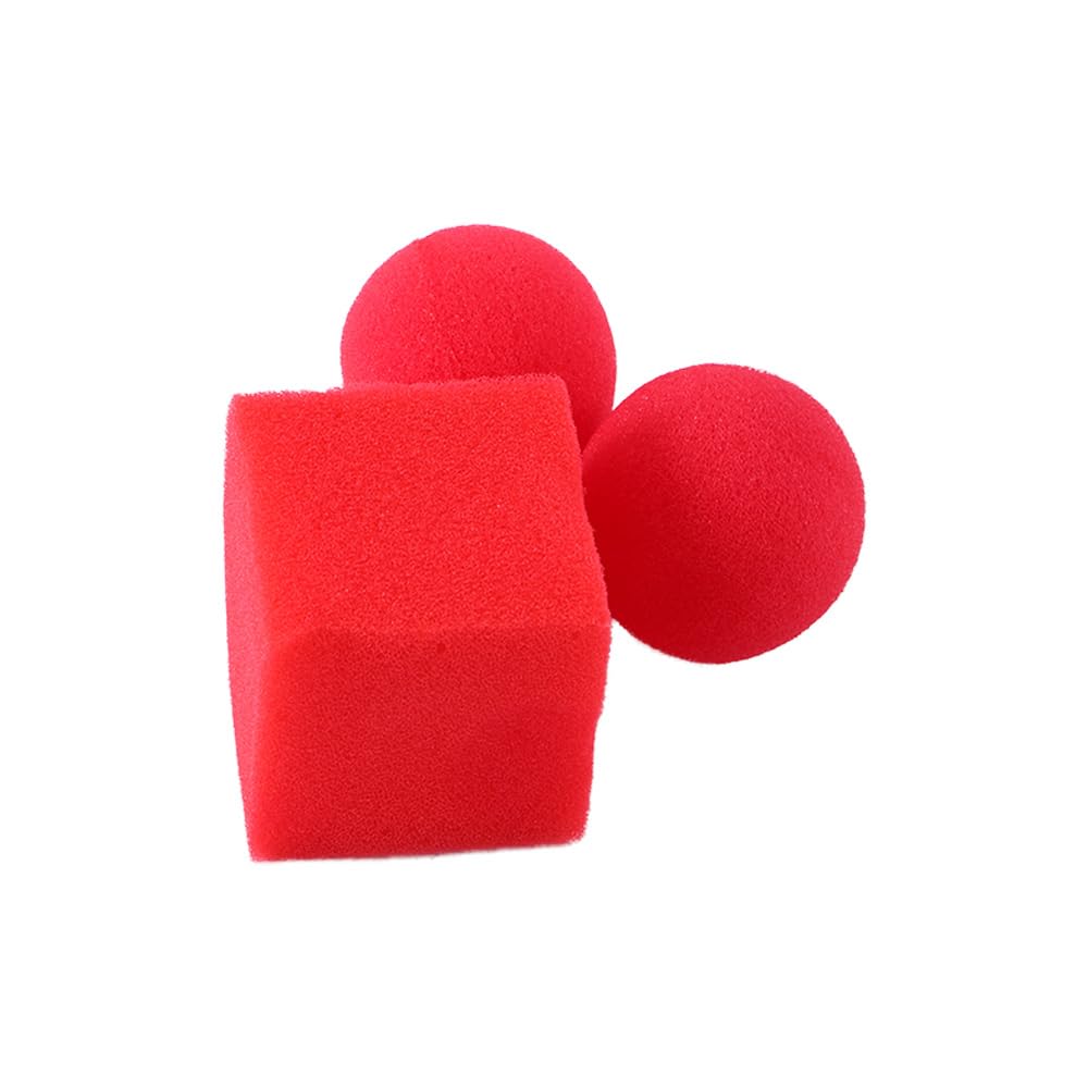 Magic Sponge Balls Set - 2 Red Balls & Square Sponge for Close-Up Magic Tricks, Comedy Props, Easy-to-Do Illusions | Perfect for Street Performers, Birthday Parties & Magic Shows