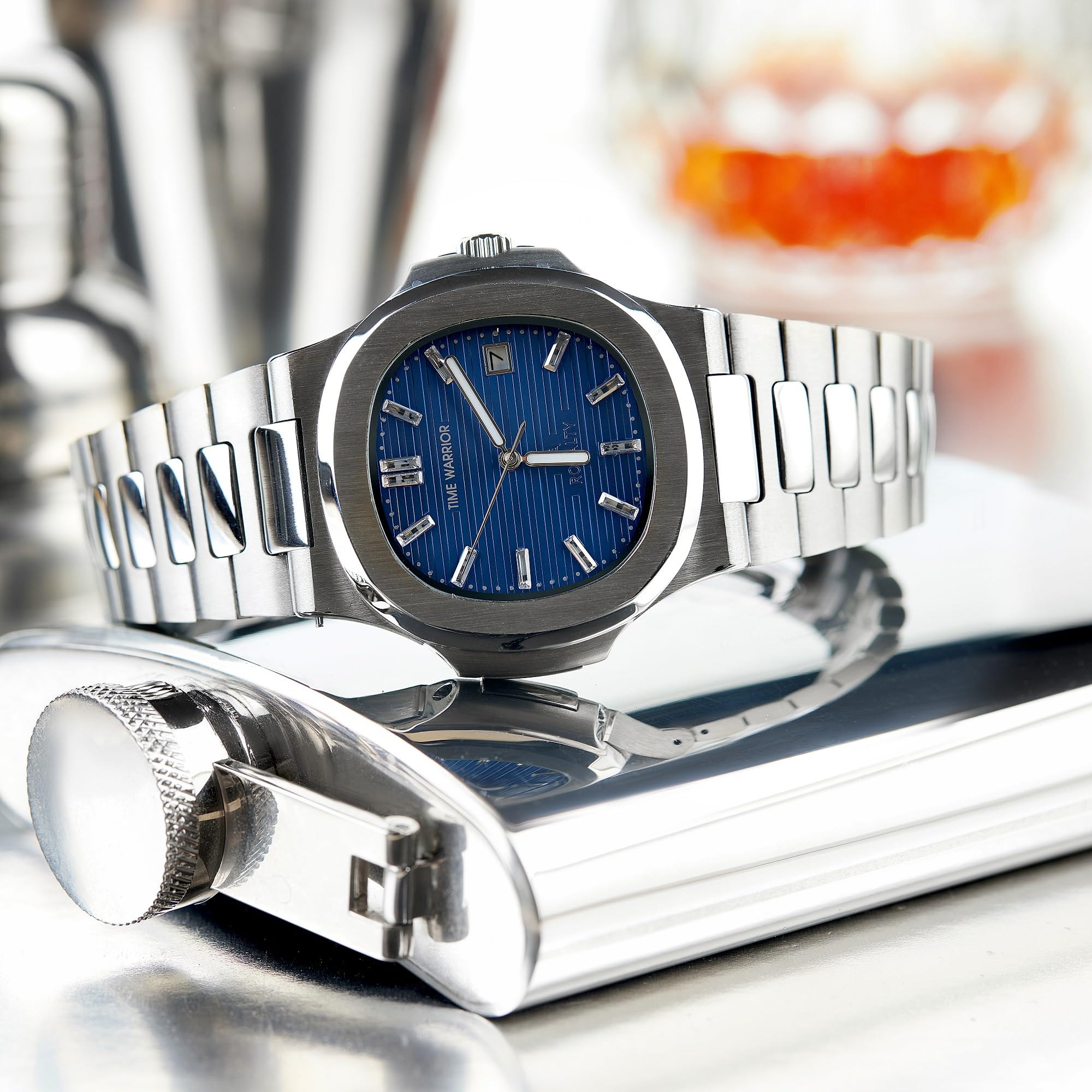LGXIGE Men's Automatic Water Resistant Watch - Luxury Stainless Steel Blue Dial with Luminous Hands - Patek Philippe Style Dress Watch for Business, Formal Events & Everyday Wear