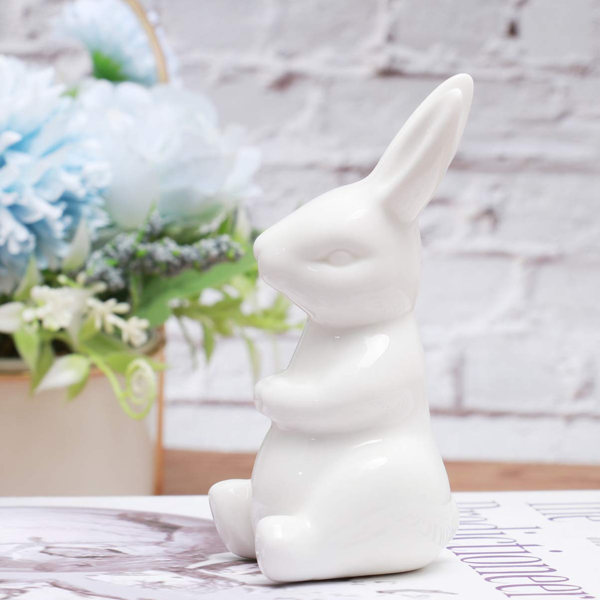 White Ceramic Bunny Rabbit Statue - Mini Animal Figurine for Home Decor, Desktop Decoration, Bedroom & Living Room Accent - Perfect for Easter Decor, Spring Centerpiece, and Gift Giving