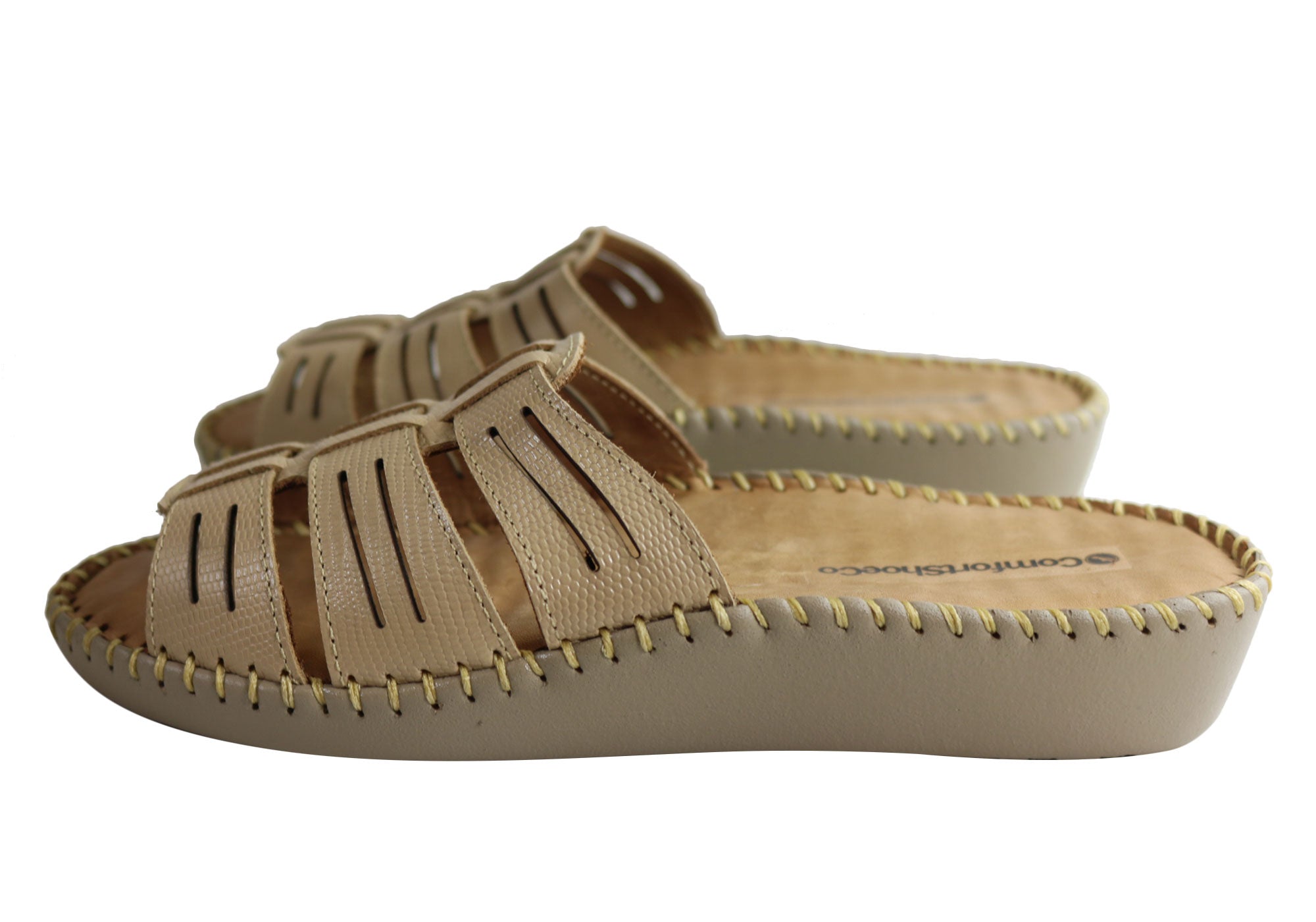 Comfortshoeco Renee Women's Leather Brazilian Comfort Slides Sandals - Perfect for Beach, Pool, and Casual Wear