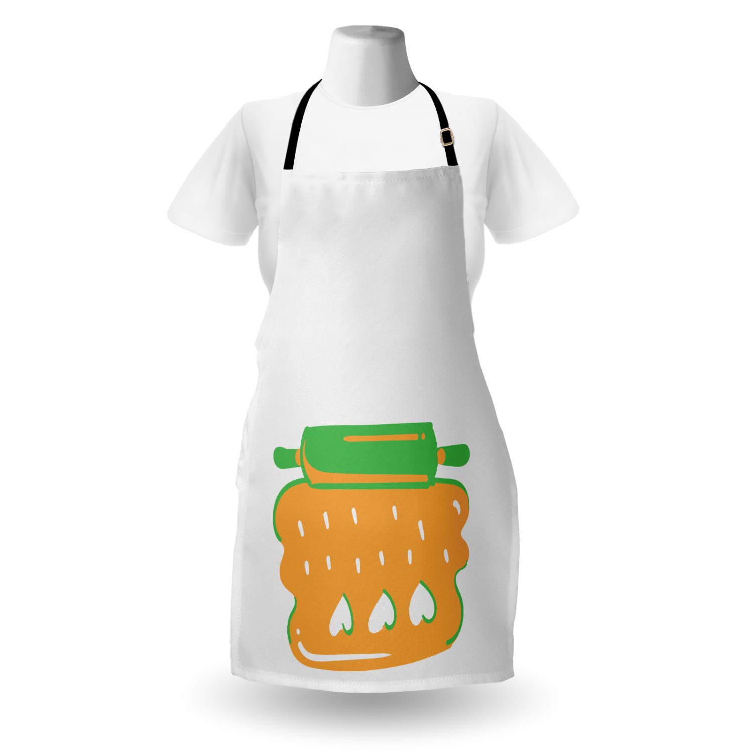 Ambesonne Personalized Chef Apron - Unisex Kitchen Bib with Adjustable Neck, Cartoon Baking Design & Colorful Rolling Pin Dough Motif - Perfect for Cooking, Baking & BBQ - Adult Size (Marigold Pearl)