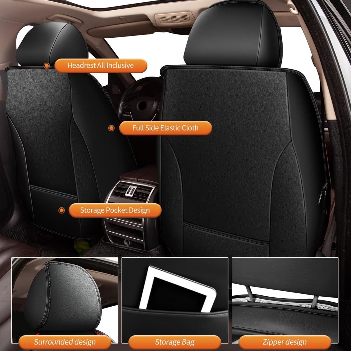 AOMSAZTO Custom Fit Car Seat Covers for 2007-2020 Honda Fit - Faux Leather Waterproof Seat Protectors with Airbag Compatibility (2-Piece Set, Black & Red) - Perfect for Daily Commuting, Road Trips, and Protecting Your Vehicle Interior