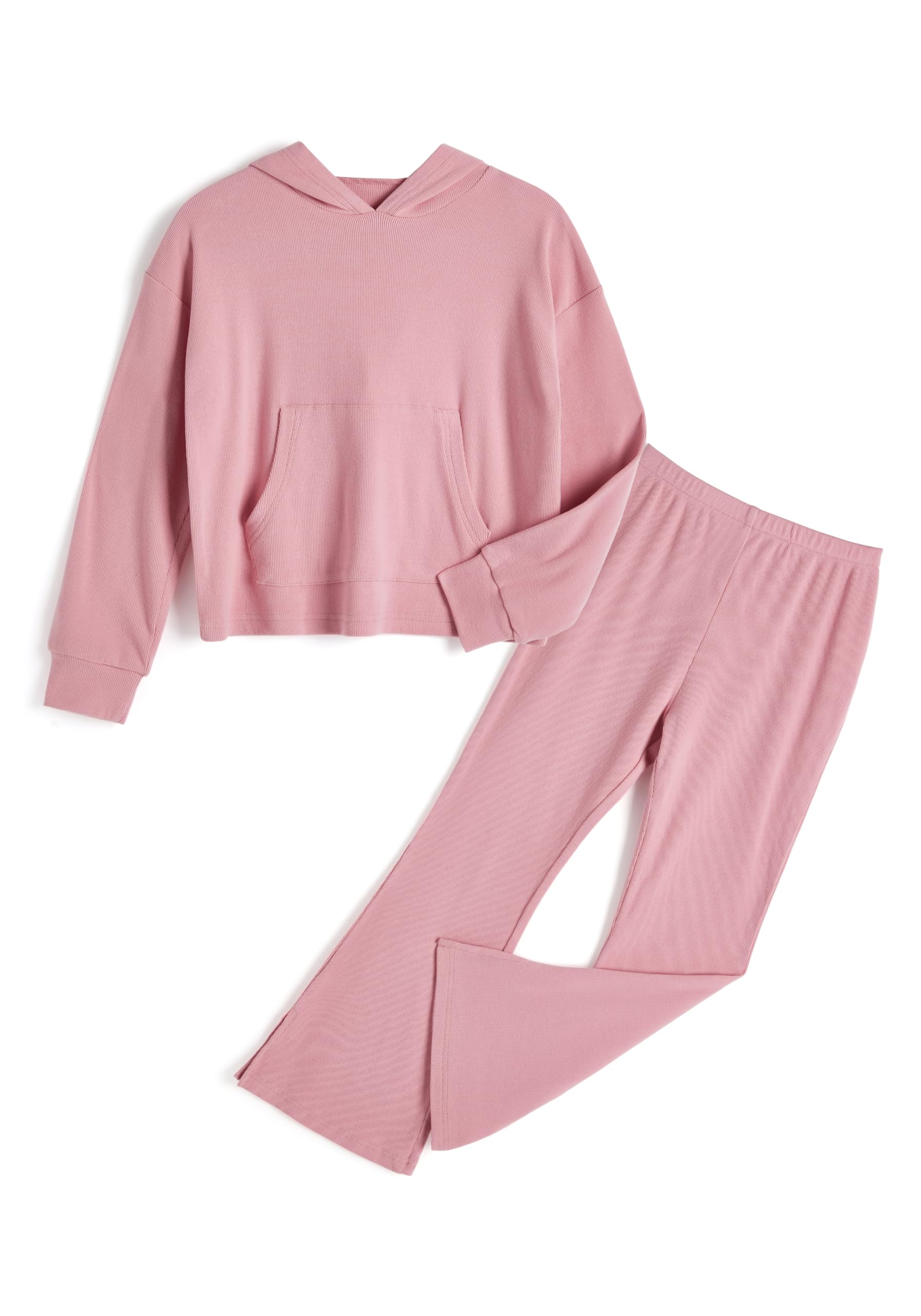 **Girls' 2-Piece Hoodie & Long Sleeve Shirt Set - Cute Bell Bottom Sweatsuit for Spring 2025 | Casual Outfits for School, Playdates & Everyday Wear**