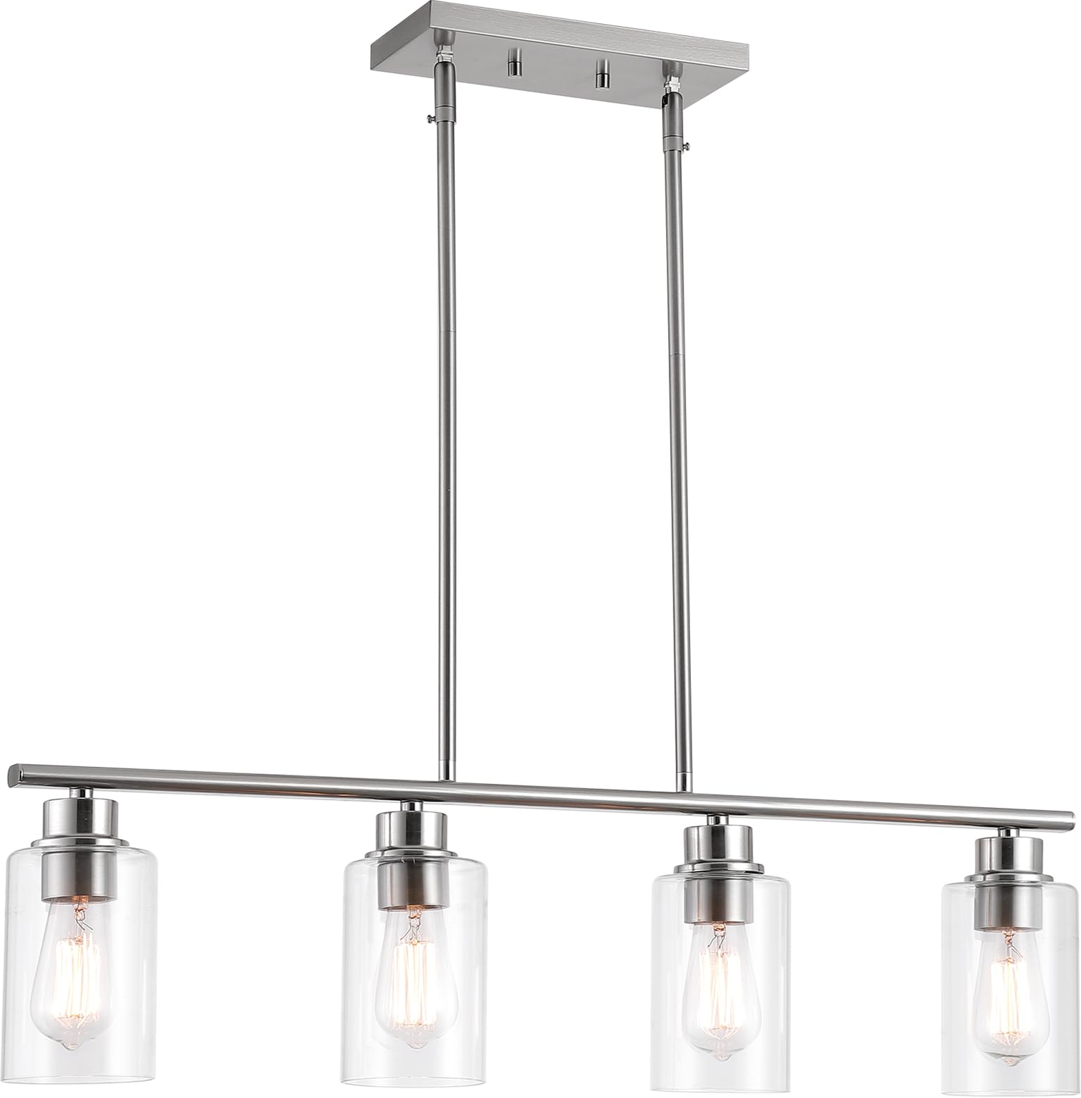 Farmhouse 4-Light Pendant Lighting for Kitchen Island - Brushed Nickel with Clear Glass Shade - Perfect for Dining Room, Living Room & Kitchen Island Lighting Decor