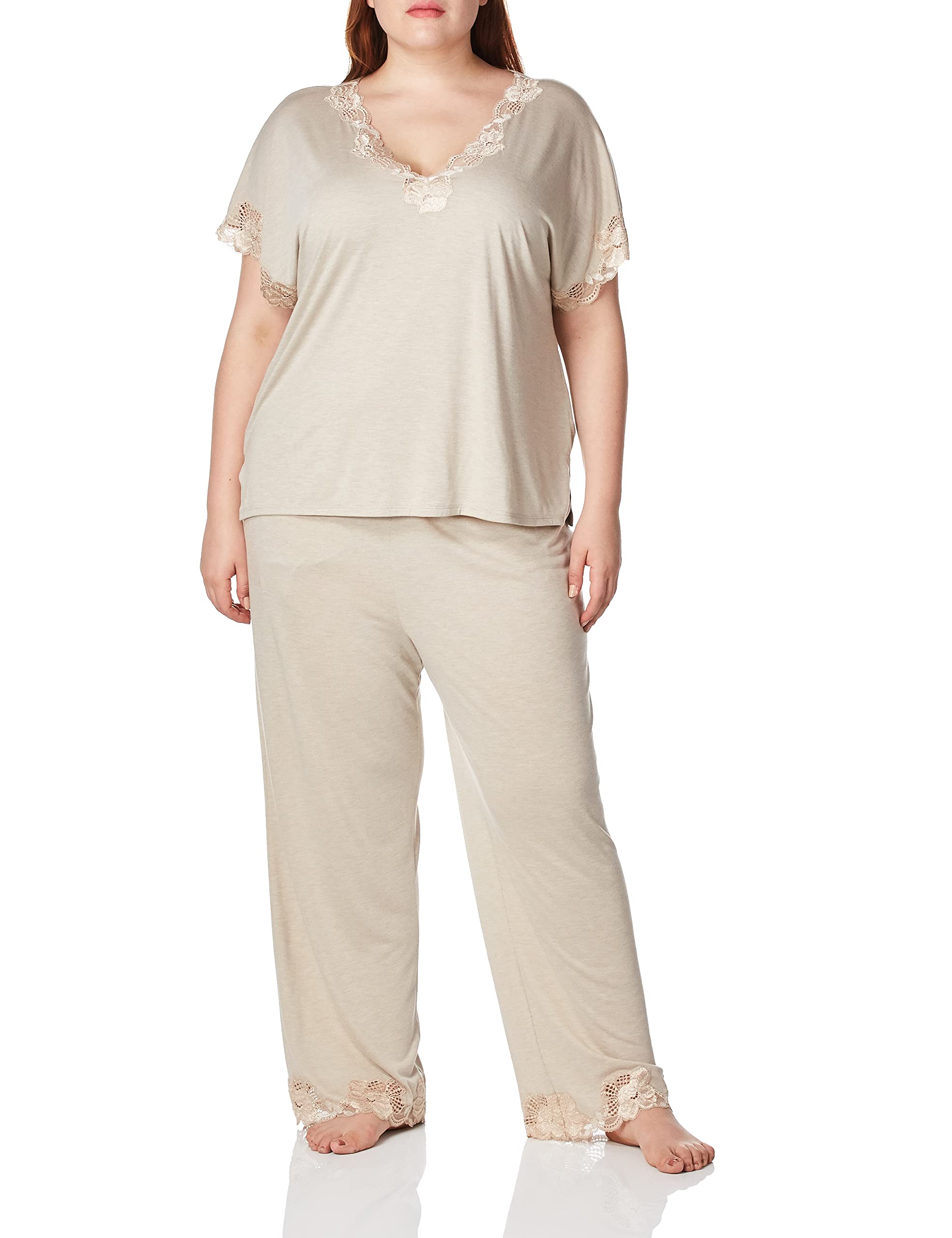 Natori Women's Plus Size Zen Floral Short Sleeve Pajama Set - Soft Cotton Sleepwear for Lounge & Travel, Comfortable Nightwear with Floral Print