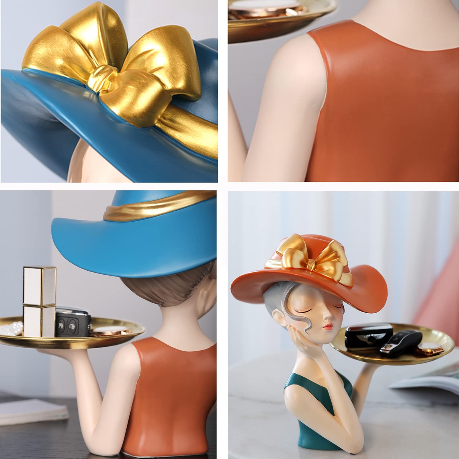 Cute Girl Sculpture Key Holder - Modern Resin Home Decor Statue with Storage Tray for Keys, Jewelry & Candy | Desktop Organizer for Bedroom, Office & Entryway