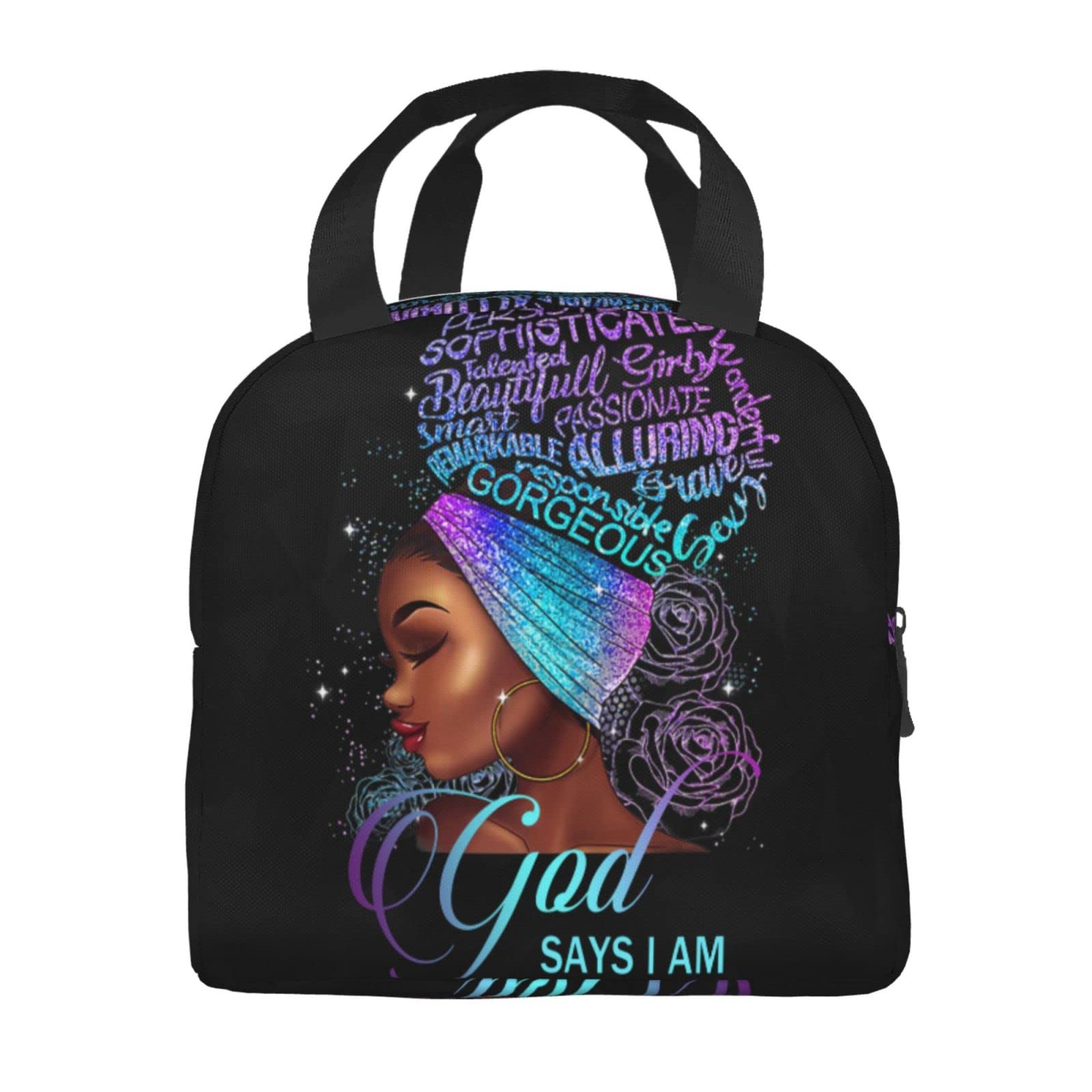 Black Women's Insulated Lunch Bag - Large Capacity Reusable Tote for Work, School, Picnic & Travel | Portable Meal Carrier for Office, Gym & Outdoor Activities