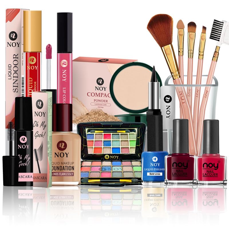 NOY Combo Pack Makeup Kit - 15Pcs All-in-One Ethereal Beauty Set with Smudgeproof & Non-Transfer Formula | Perfect for Daily Use, Special Occasions & Professional Makeup Artists