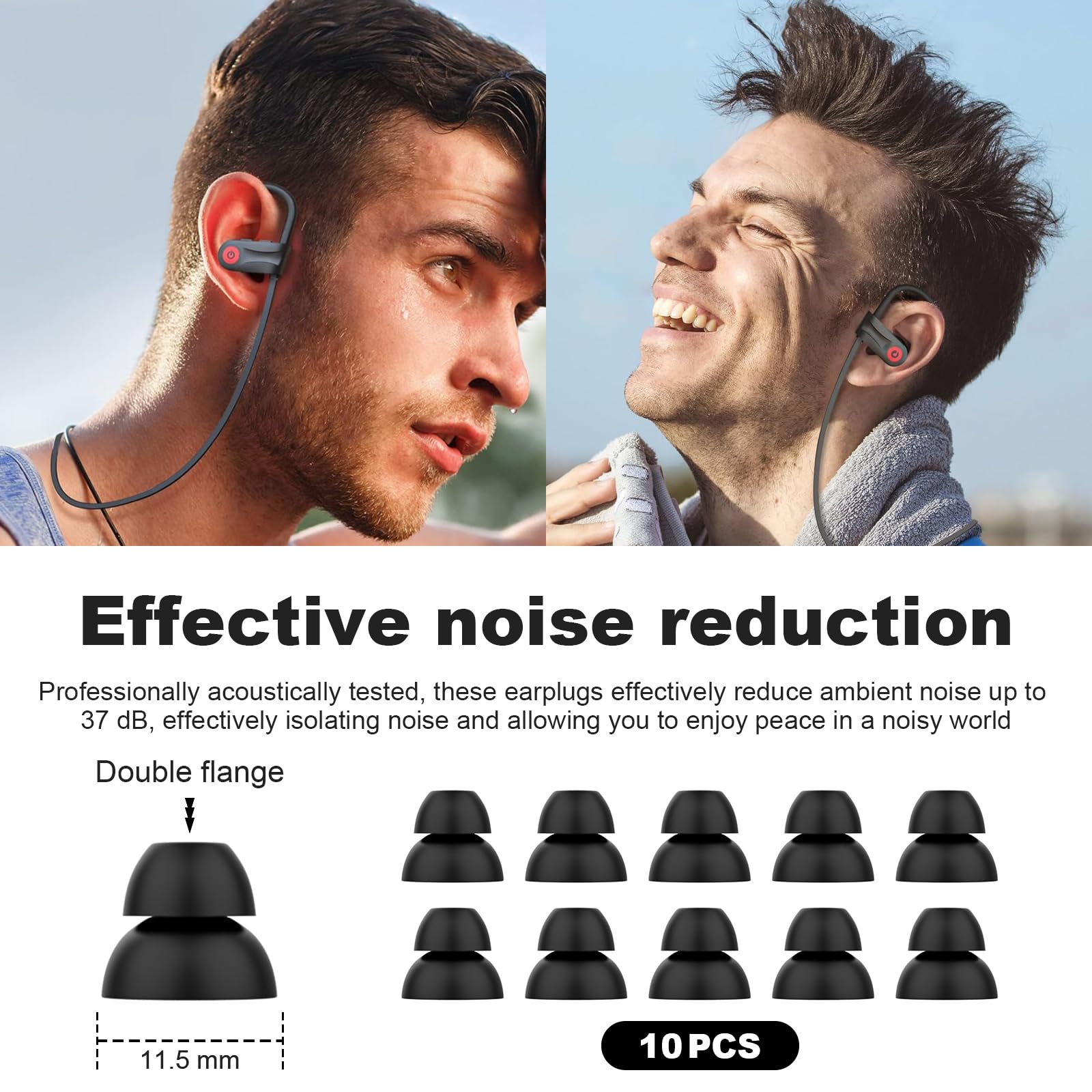 Premium Replacement Double Flange Silicone Earbuds Tips (10-Pack, Black) - Compatible with Beats Powerbeats 2 & 3 Wireless Headphones - Secure Fit for Running, Workouts & Active Lifestyles