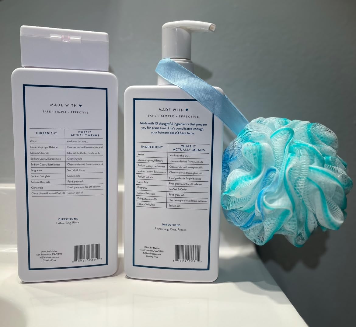 Premium Native Sea Salt & Cedar 2-in-1 Shampoo Conditioner (16.5oz) + Body Wash (18oz) + Loofah Sponge Bath Bundle | Natural Hair & Skin Care Set for Men & Women | Perfect for Spa Day, Relaxation & Gift Giving