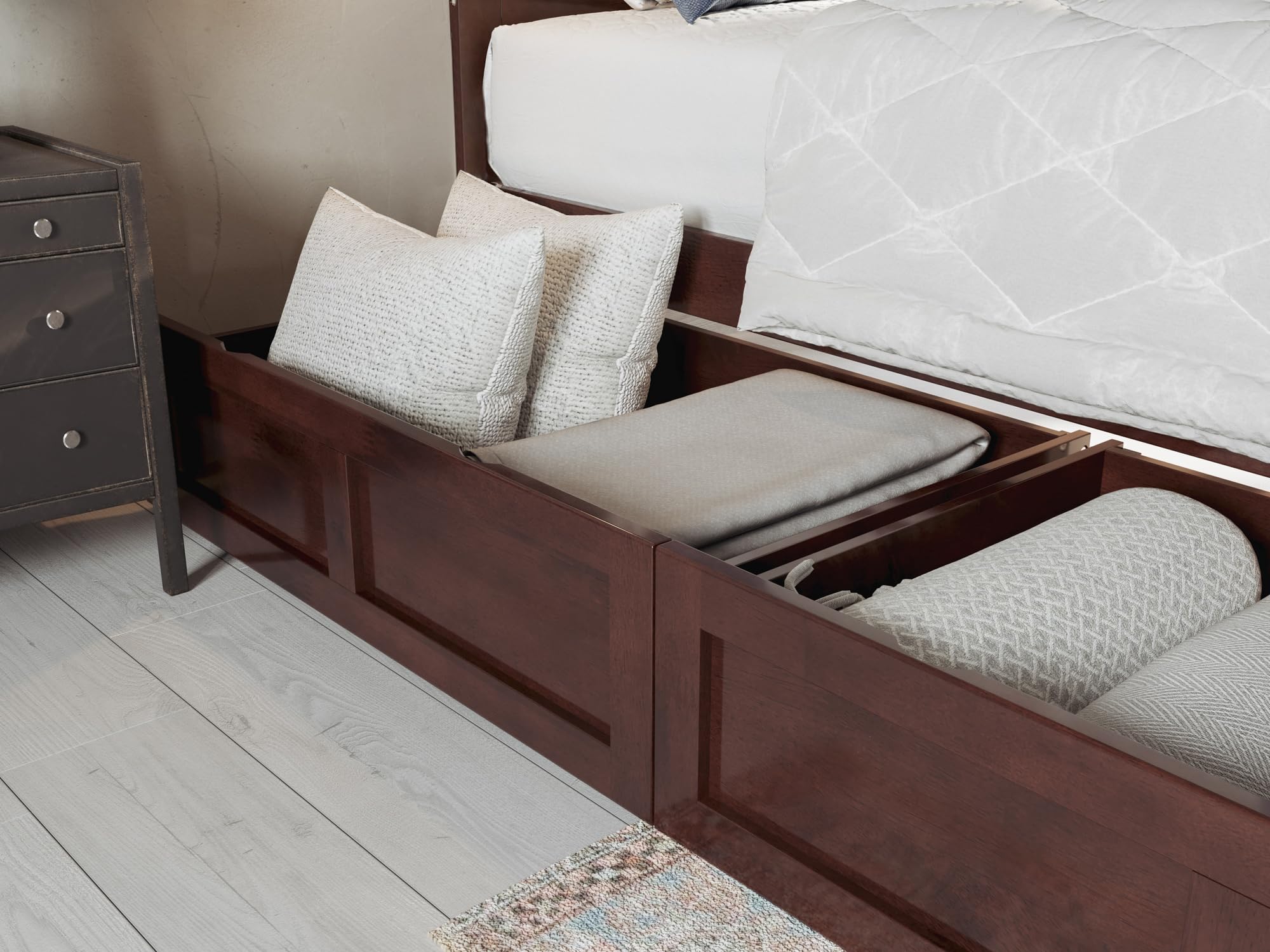 AFI Warren Twin Platform Bed with Storage Drawers (Set of 2) & USB Charger - Space-Saving Walnut Wood Bed Frame for Small Bedrooms, Kids Rooms & Guest Rooms