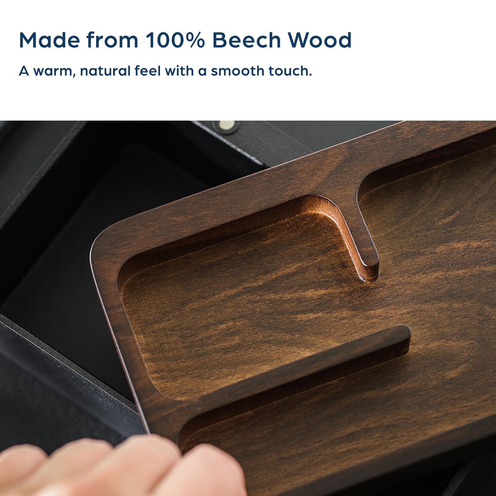 Revov Tray Box - Premium EDC Valet Tray with Authentic Wood Magnetic Rotating Lid | Office Desk Organizer for Keys, Watches & Small Items | Home Office & Workspace Accessories (Black) - Perfect for Minimalist Desks & Nightstand Organization