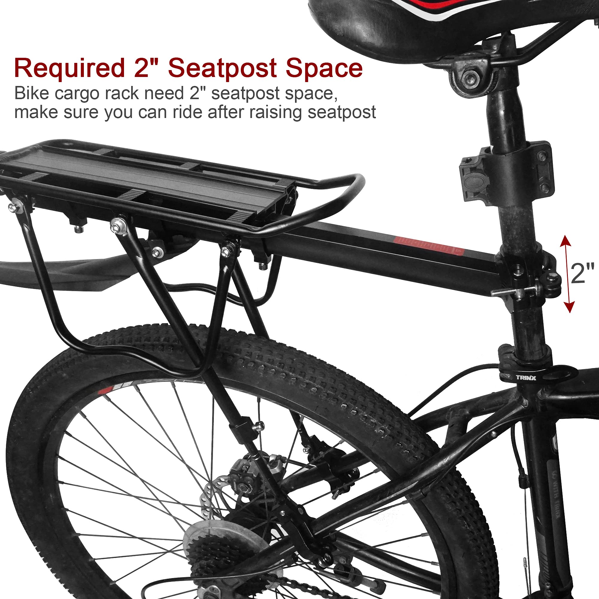 DIRZA Quick Release Adjustable Aluminum Alloy Bike Cargo Rack with Fender - 115 lbs Capacity Rear Bicycle Carrier for Commuting, Touring & Grocery Hauling - Black