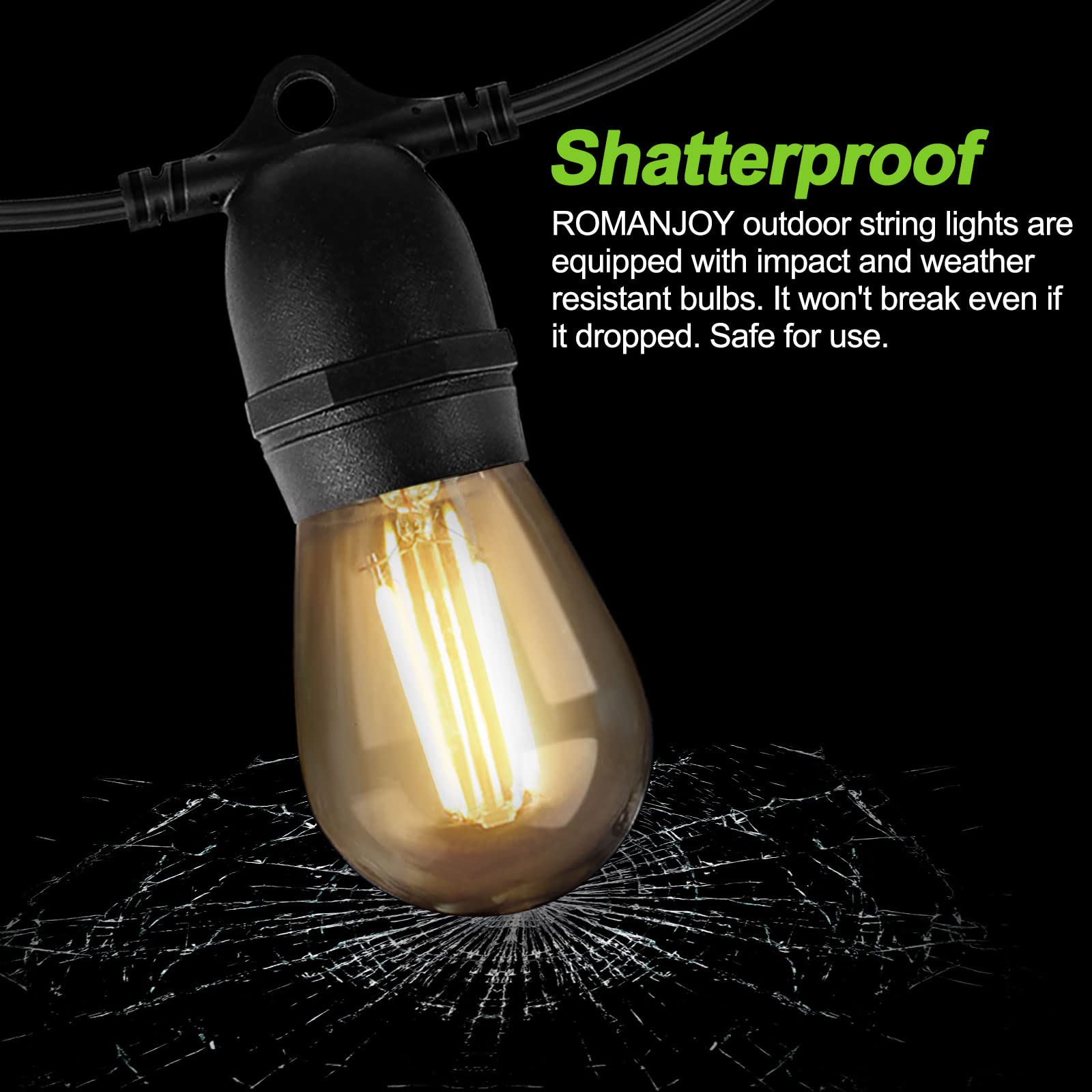 ROMANJOY 24.6FT USB Powered Dimmable Waterproof LED String Lights with 10 Shatterproof S14 Edison Bulbs - Outdoor Patio Lights for Backyard, Porch, Camping, Christmas Decor | Perfect for Garden Parties, Wedding Decorations & Cozy Ambiance Lighting