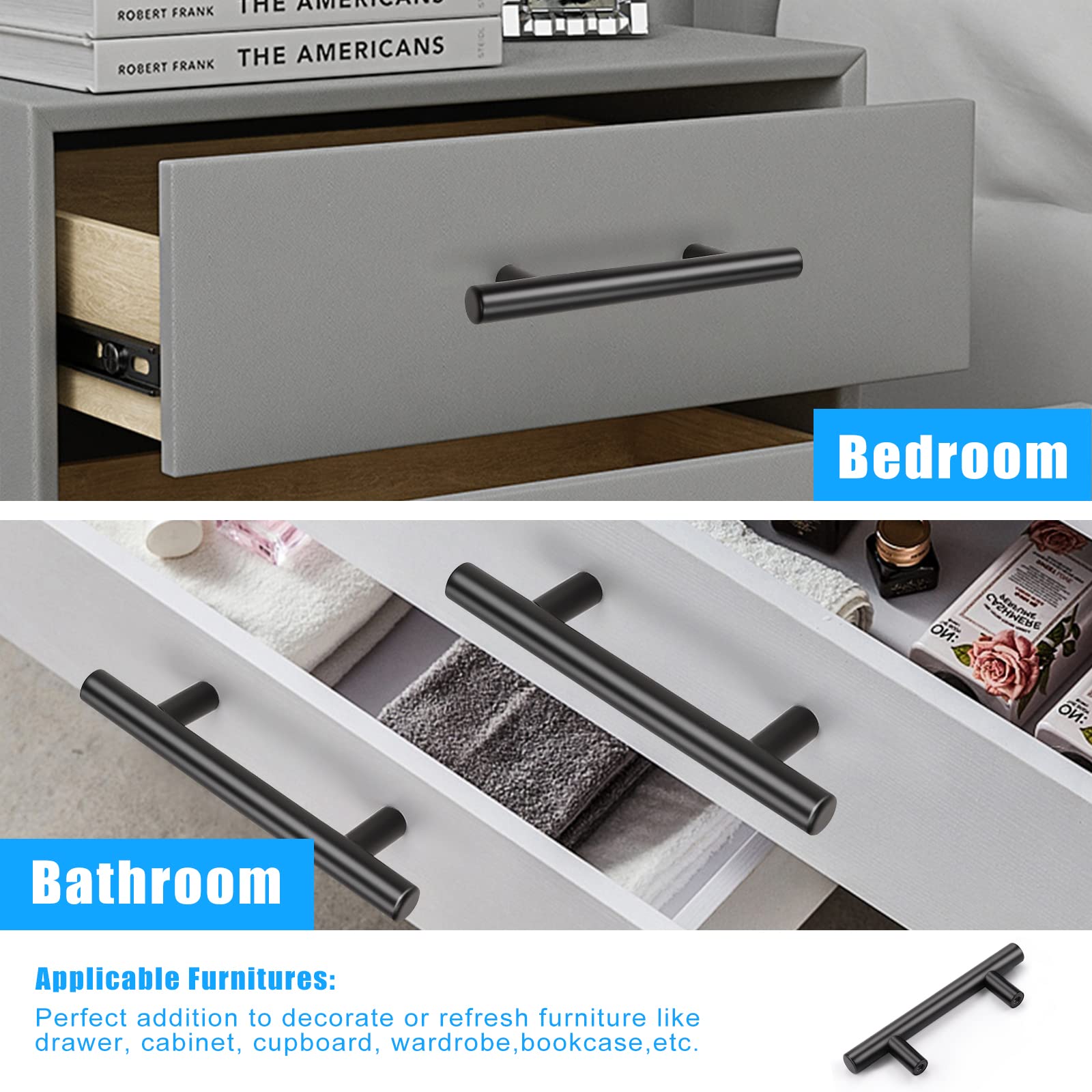 10 Pack 3 Inch Matte Black Cabinet Handles - Kitchen Drawer Pulls, Dresser & Closet Handles, Bathroom Hardware - Perfect for Home Renovation & Furniture Upgrade