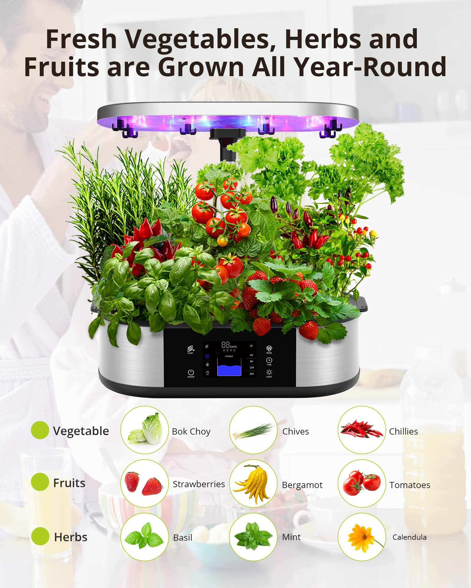 Smart WiFi Hydroponics Growing System - 12 Pod Indoor Herb Garden Kit with APP Control, 30W Full Spectrum LED Grow Lights & Silent Pump for Home, Kitchen, Office - Automatic Timer for Fresh Basil, Mint, Lettuce & More