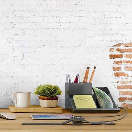 Atomi Qi Desktop Charging Organizer - Wireless Phone Charger Stand with Multi-Device Holder for iPhone, Samsung, AirPods - Perfect for Office Desk, Nightstand, and Home Organization