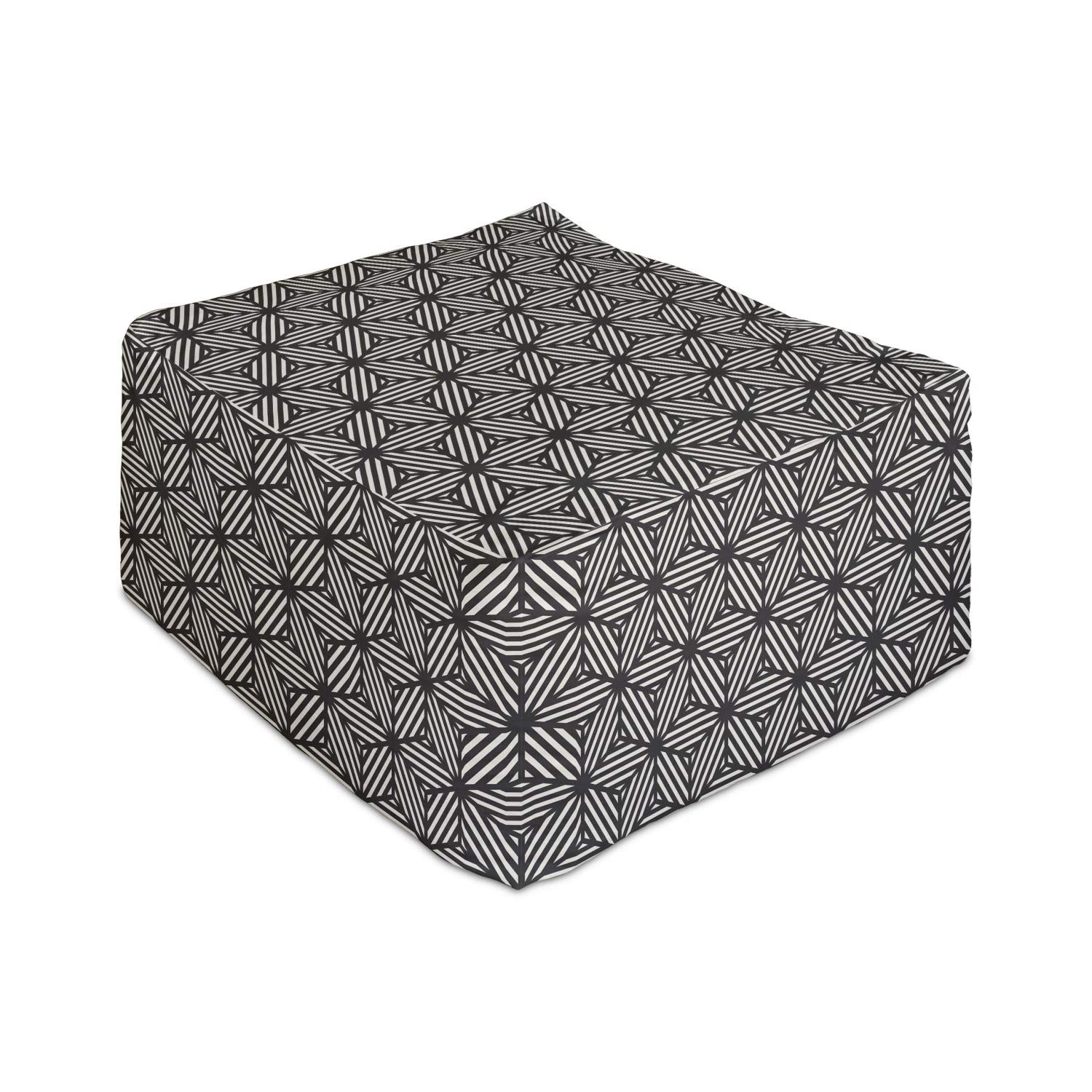 Ambesonne Geometric Rectangle Pouf Ottoman - Modern Monochrome Striped Cubes Pattern Foot Stool with Removable Cover, 25