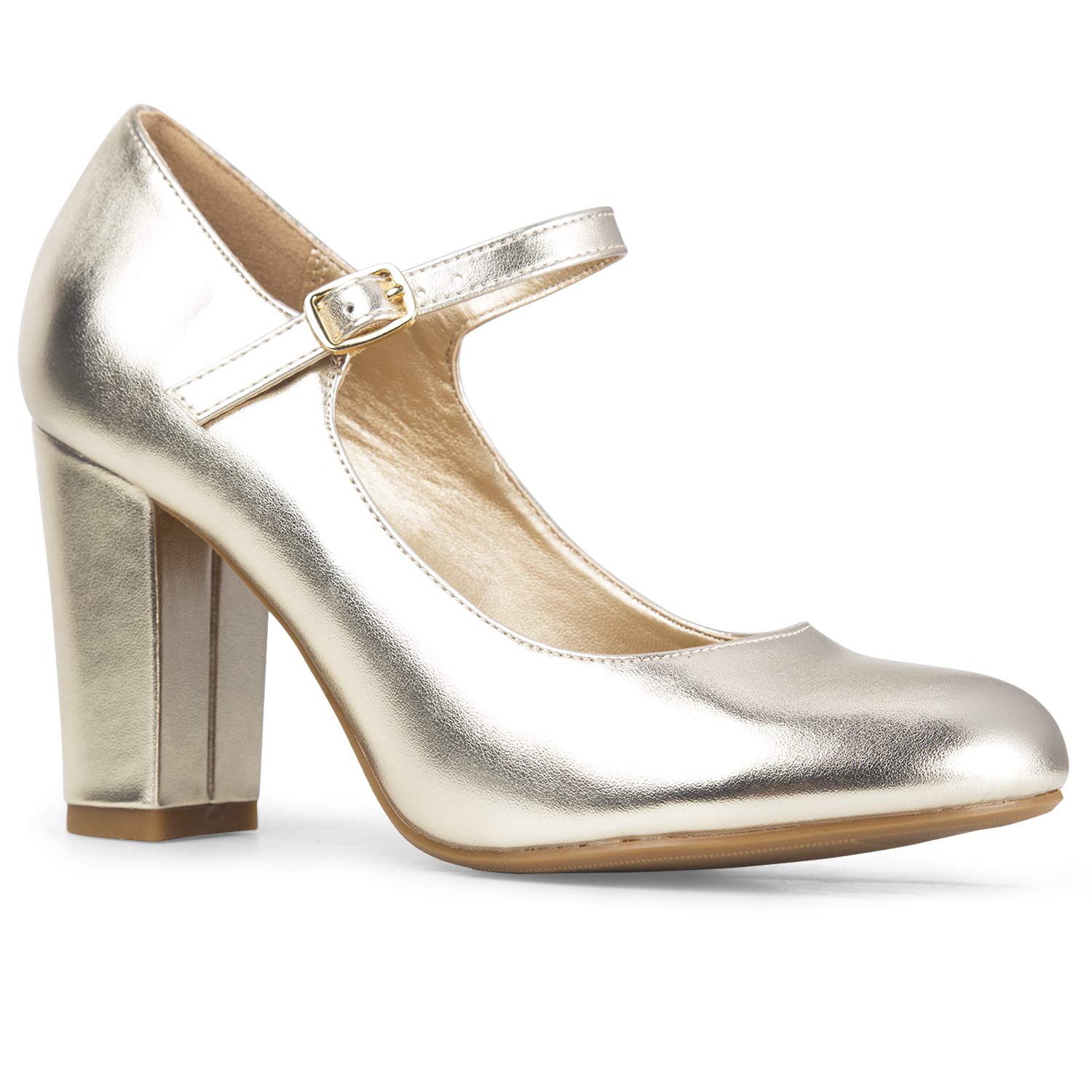 J.Adams Women's Round Toe Chunky High Heel Mary Jane Pumps - Comfortable Dress Shoes for Work, Party & Special Occasions