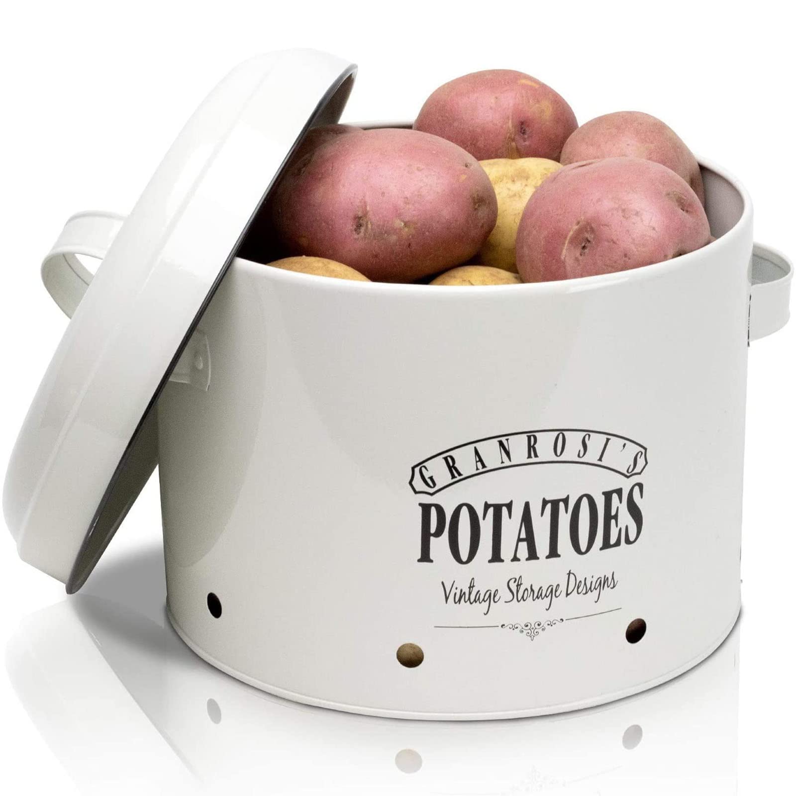 Granrosi Enamel Storage Jar for Potatoes – Retro Design, Space-Saving Kitchen Organizer, Keeps Vegetables Fresh Longer | Perfect for Pantry, Countertop, and Farmhouse Style Kitchen Decor