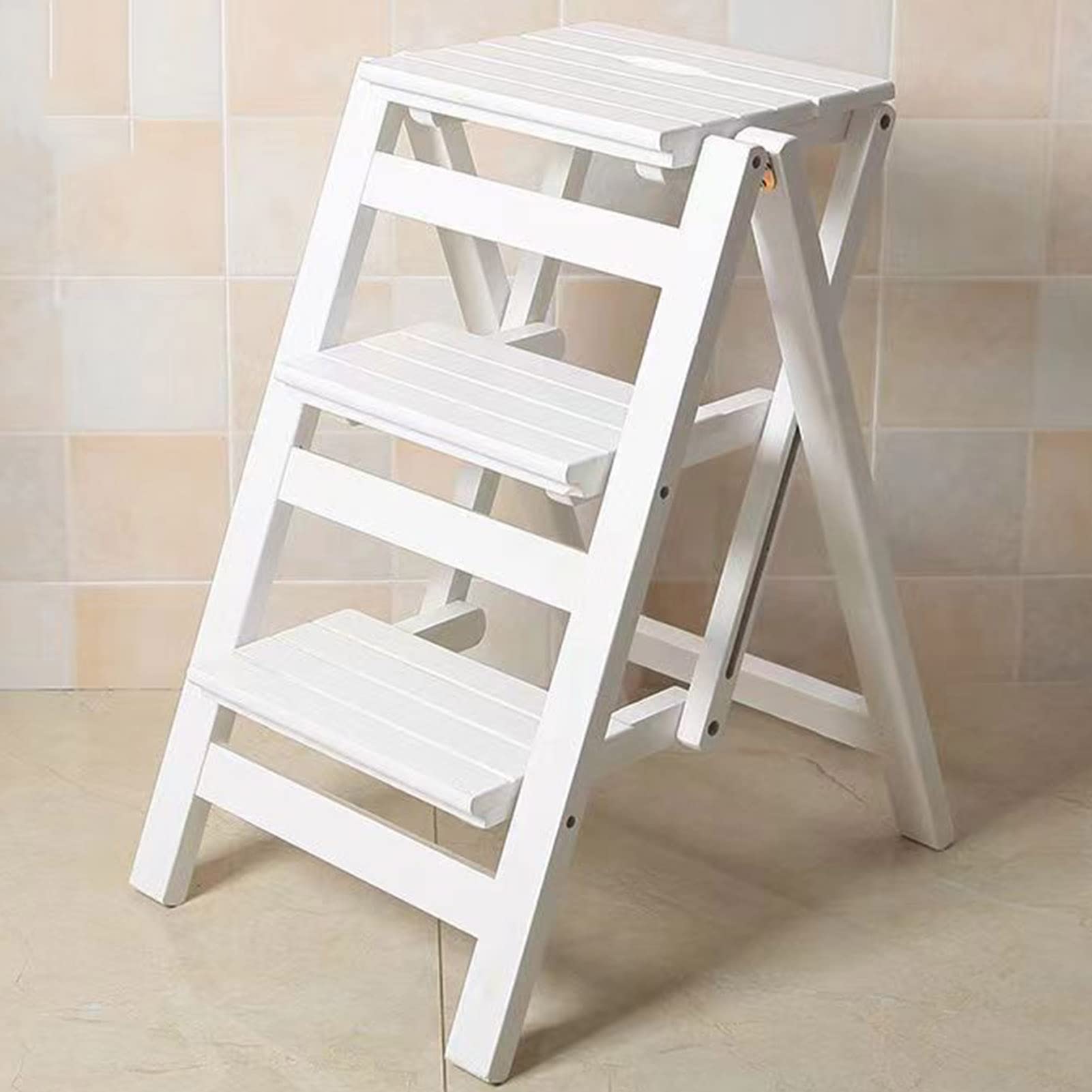 2-Step Folding Wooden Ladder Stool - Multifunctional Foldable Step Stool for Home, Library, and Office - 150kg Weight Capacity - Perfect for Reaching High Shelves, Organizing Books, and Household Use