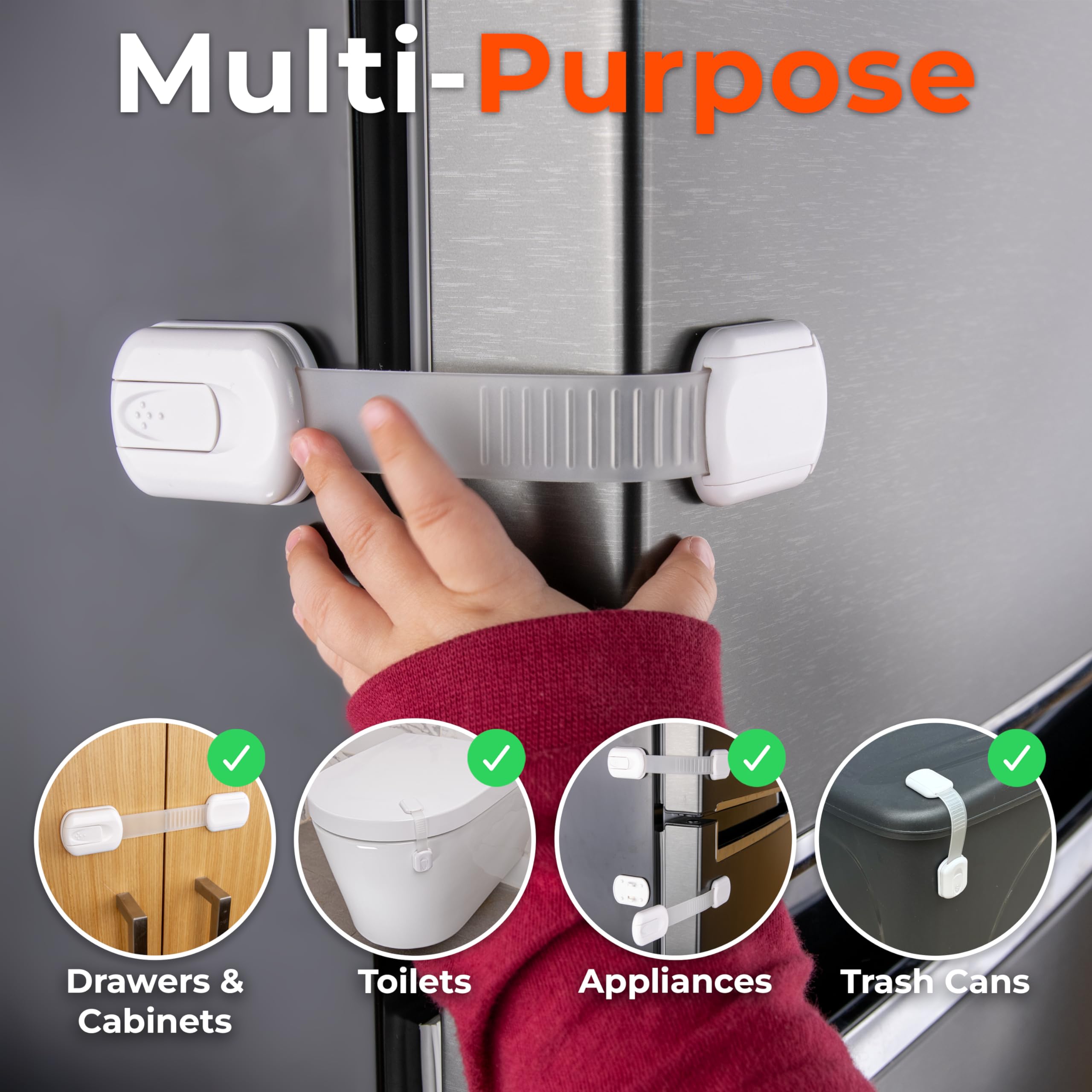 2-Pack Adjustable Baby Proof Fridge Locks with Strong Adhesive - Child Safety Refrigerator & Freezer Latches - Universal Compatibility for Toddlers, Pets (Cats & Dogs) - Perfect for Kitchen, Home & Daycare Safety