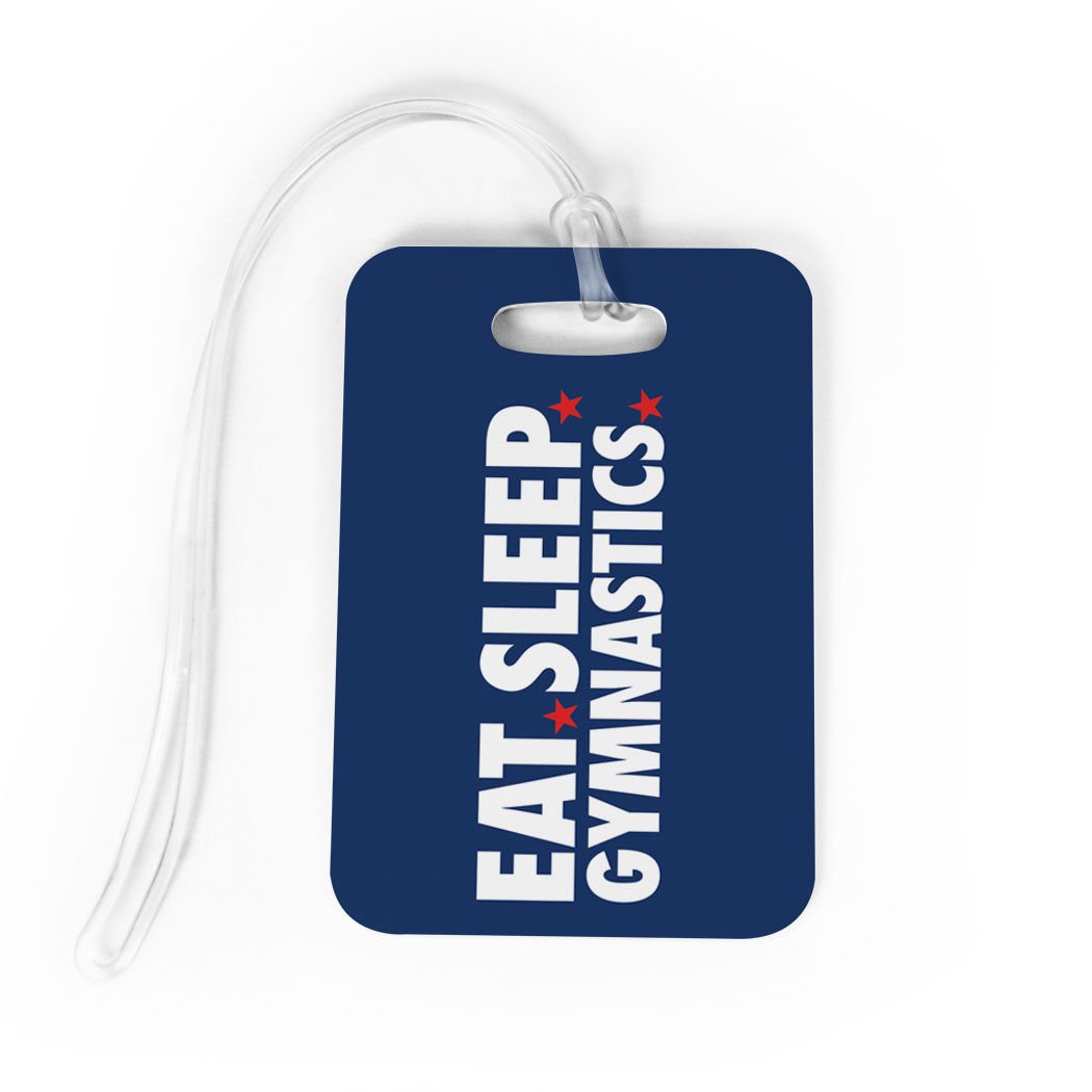 Custom Gymnastics Luggage Tag - Personalized Eat Sleep Gymnastics Bag Tag with Info Panel | Medium Size Navy Blue | Perfect for Gym Bags, Travel Luggage & Sports Equipment Identification