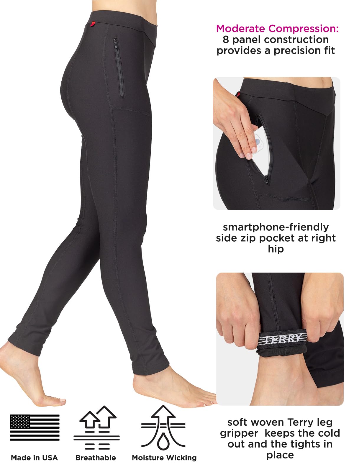 Women's Terry Cycling Padded Bike Pants - Thermal Winter Bicycle Tights with Pockets & Leg Grippers for Cold Weather Riding, Commuting & Outdoor Sports