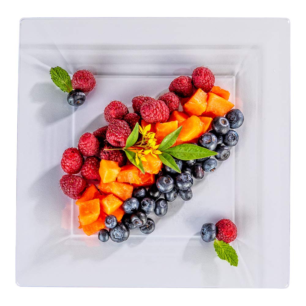 100-Pack 9.5x9.5 Inch Disposable Square Plastic Dinner Plates - Durable Clear Restaurantware for Appetizers, Desserts & Party Serving | Perfect for Catering, BBQs, and Special Events