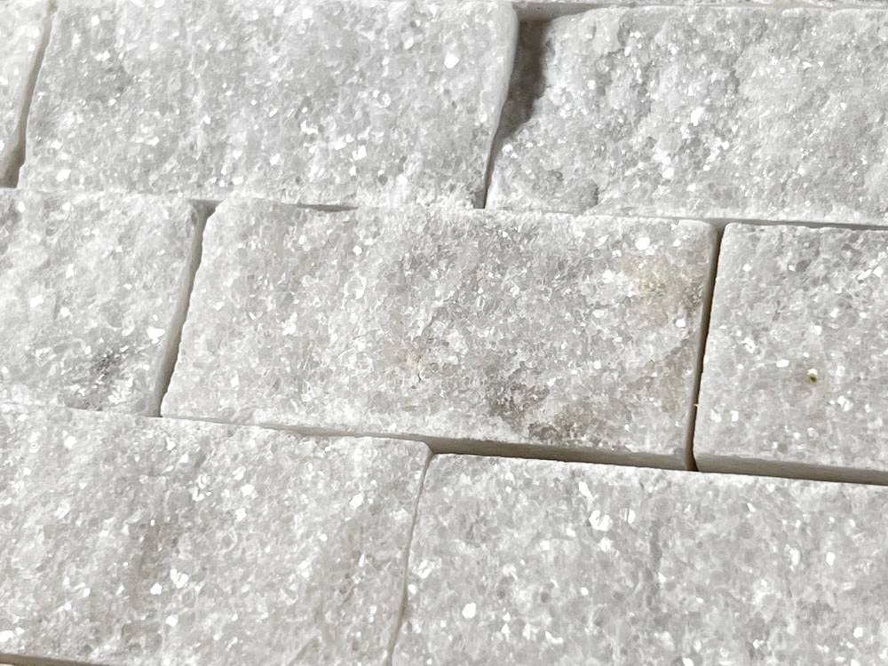 Italian White Carrara Split Face 1x2 Marble Mosaic Tile - Premium Wall & Backsplash Tile for Kitchen, Bathroom, Fireplace, Accent Wall | Elegant Home Decor & Commercial Use