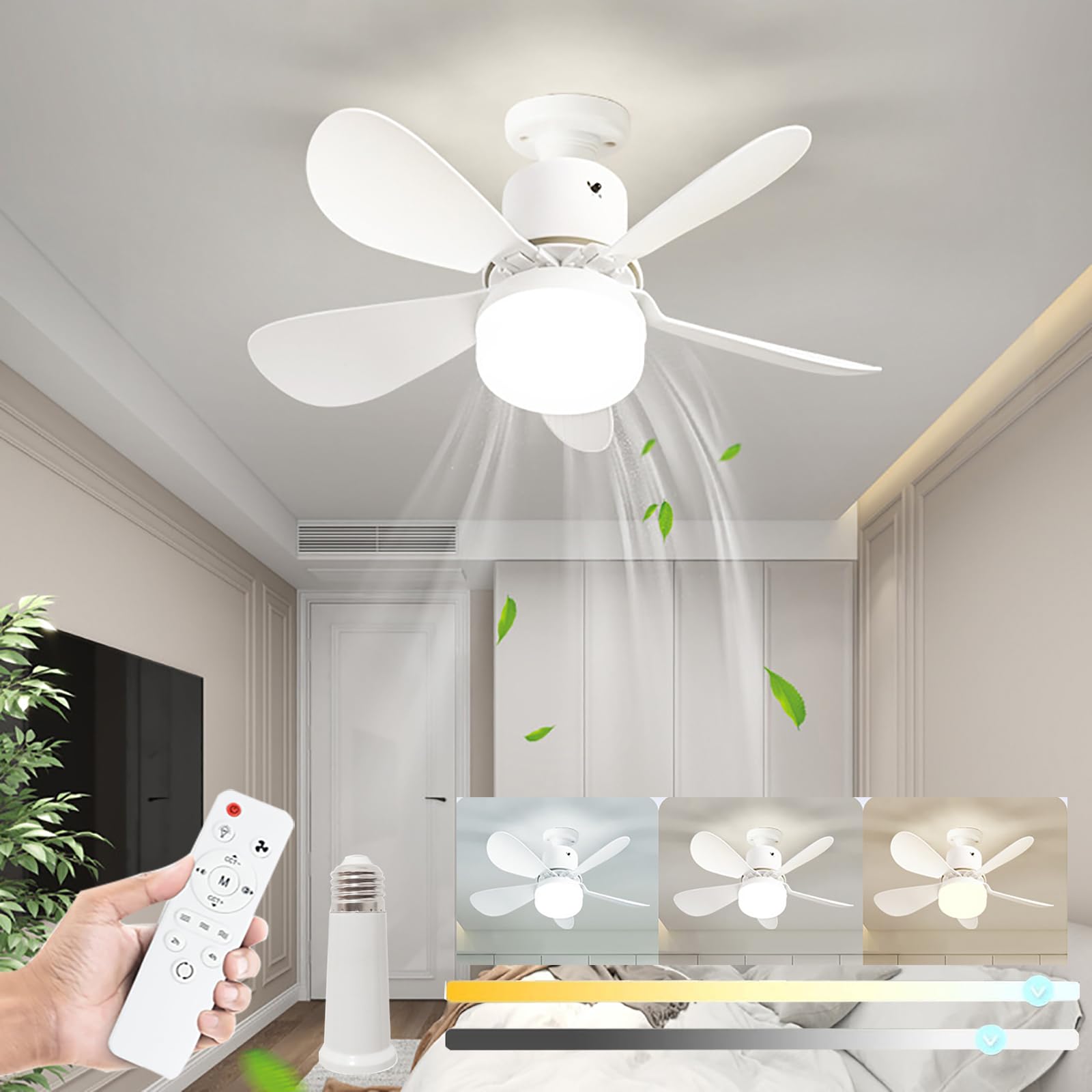 Dimmable LED Socket Fan Light with Remote Control - 3 Color Temperatures (3000K-6500K), 1000 Lumens Screw-in Ceiling Fan Light Bulb for Garage, Workshop, Bedroom & Kitchen | Energy Efficient Cooling & Lighting Solution for Home & Office Spaces