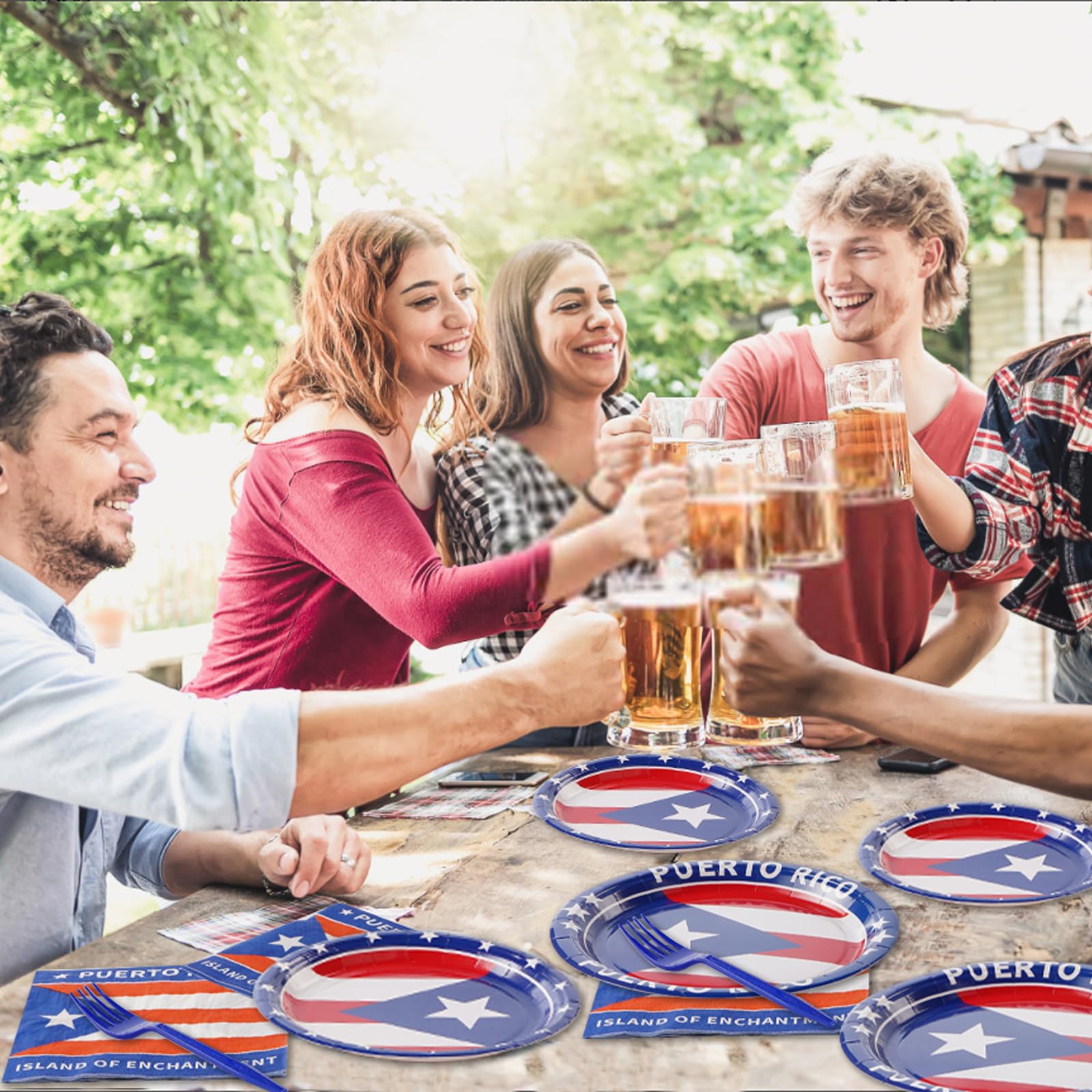 Grencian 96-Piece Puerto Rico Flag Party Supplies Set - Disposable Plates, Cups & Tableware for Birthday Celebrations, Family Gatherings & Friends Parties (Serves 24) - Perfect for Puerto Rican Themed Events, National Holidays & Cultural Festivities