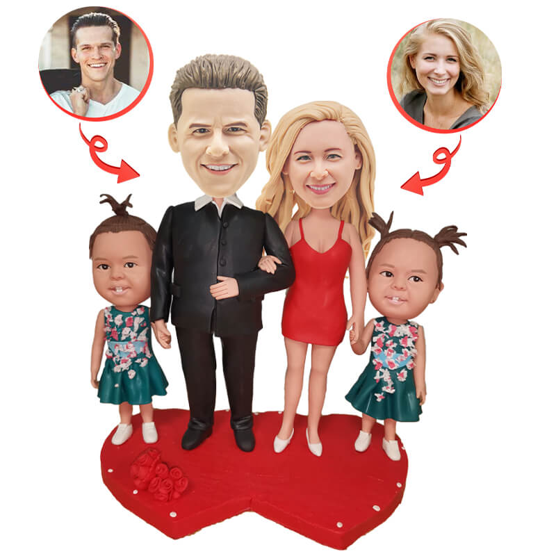 Custom Bobblehead of Mom and Dad with Twin Children - Personalized Family Figurine for Wedding, Anniversary, or Home Decor Gift