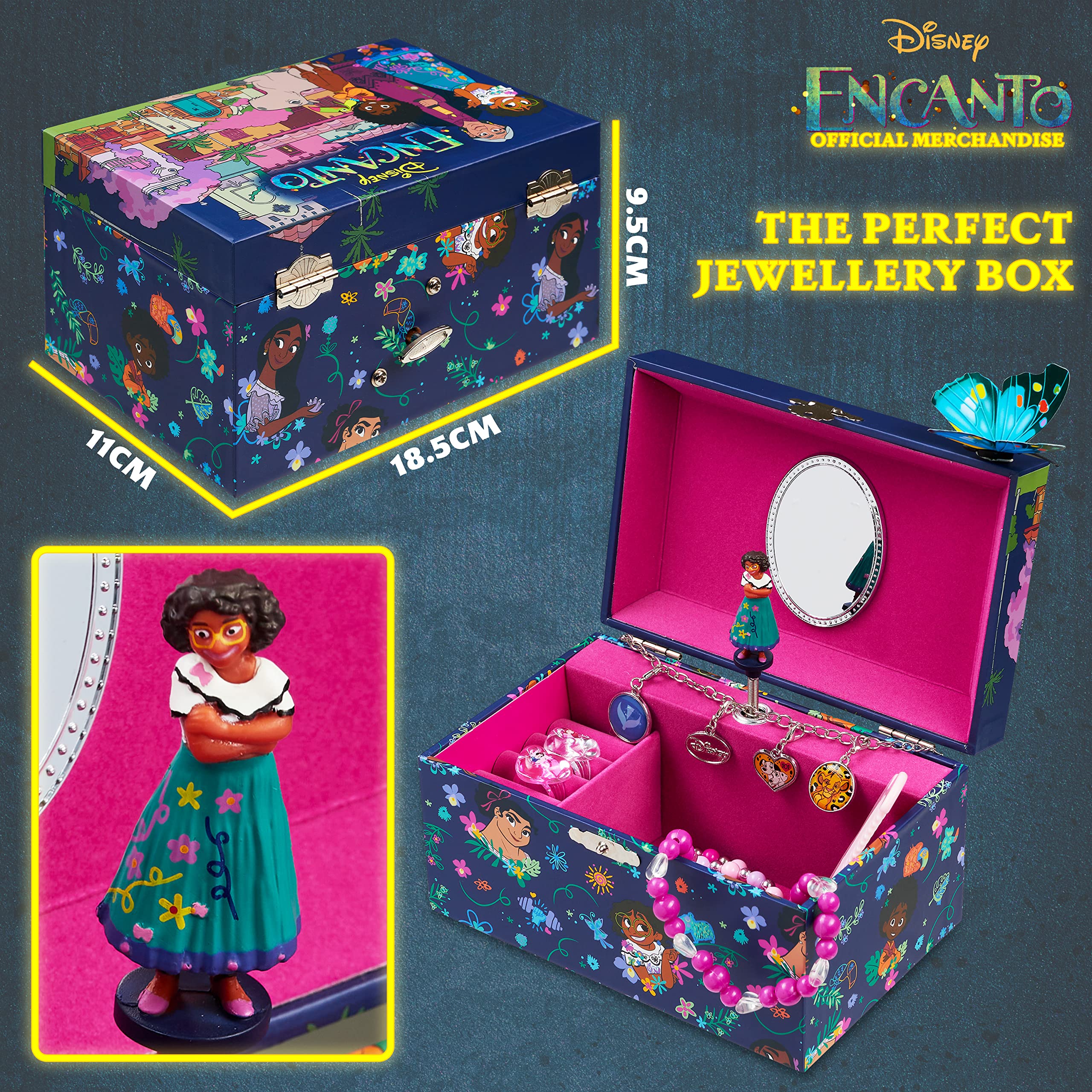 Disney Encanto Musical Jewelry Box for Girls - Frozen, Ariel The Little Mermaid, Mirabel (Multicolor Encanto) - Perfect Gift for Birthday, Christmas & Disney Princess Fans