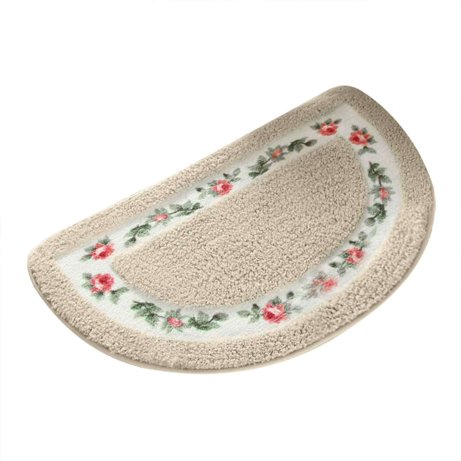 Half Moon Bathroom Door Mat - Non-Slip Semicircle Rug for Kitchen, Bedroom & Toilet | Rustic Rose Design Floor Mat for Home Decor | Perfect for Entryways, Showers & High-Traffic Areas