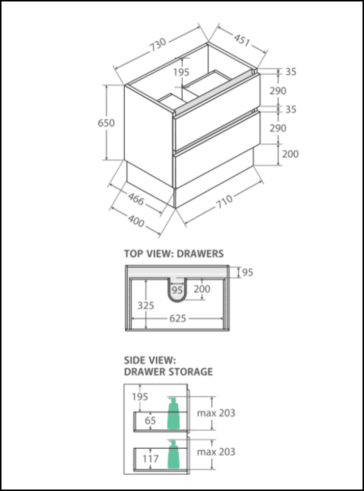 Fienza Dolce Quest TCL75QK 750mm White Bathroom Vanity Unit with Kickboard - Modern Sink Cabinet for Small Space Bathroom Remodeling & Home Decor