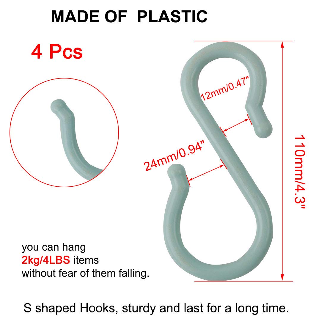 uxcell 4 Pack S-Shaped Plastic Hooks - Heavy Duty Hangers for Kitchen, Bathroom, Closet - Organize Pots, Pans, Cups, Utensils, Clothes & Towels - Light Blue - Perfect for Space Saving Storage & Home Organization